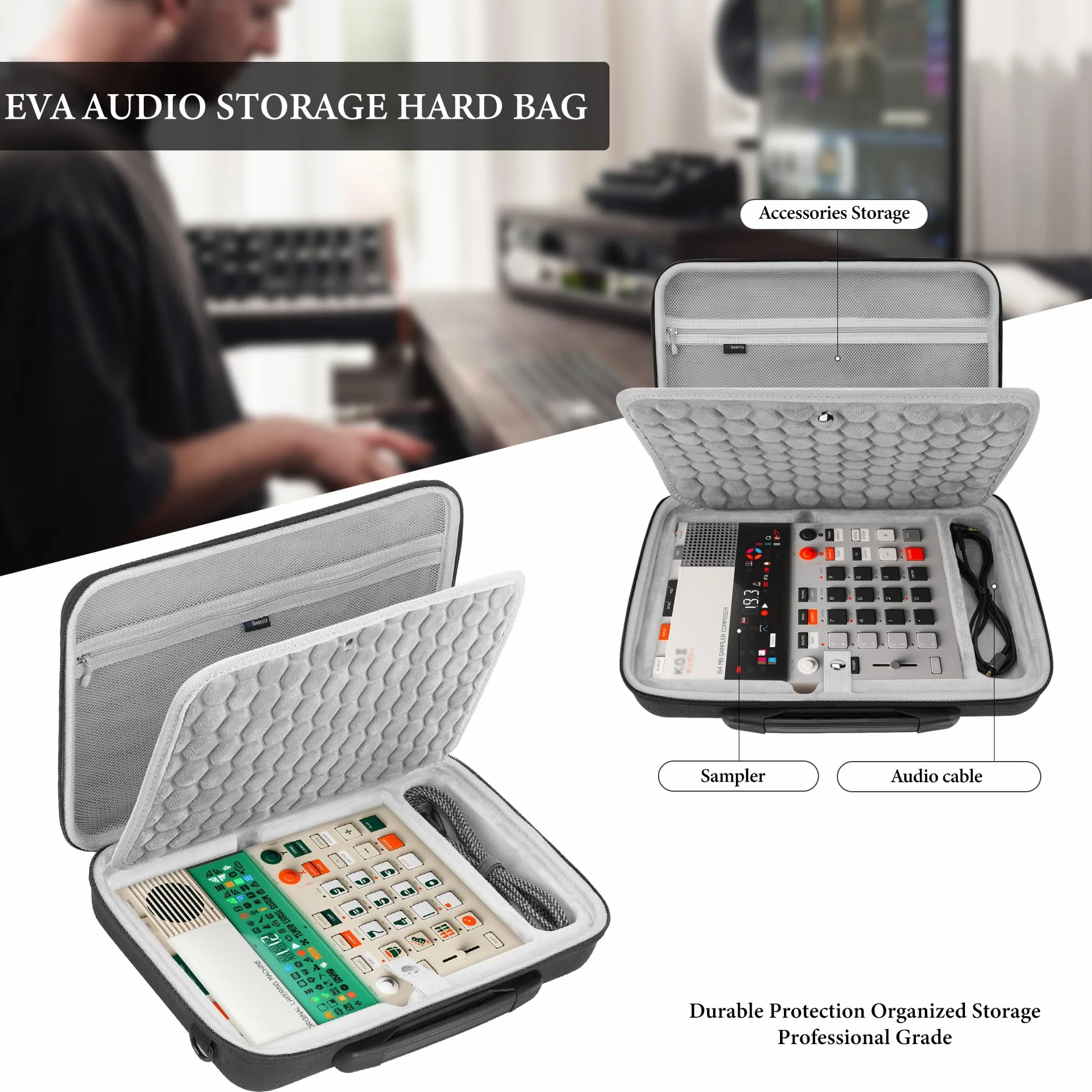 Geekria Hard Shell Travel Carry Case, Torba na Bęben Kompatybilna z Teenage Engineering EP-133 K.O. II, EP-1320 Medieval Sampler (ciemnoszary)