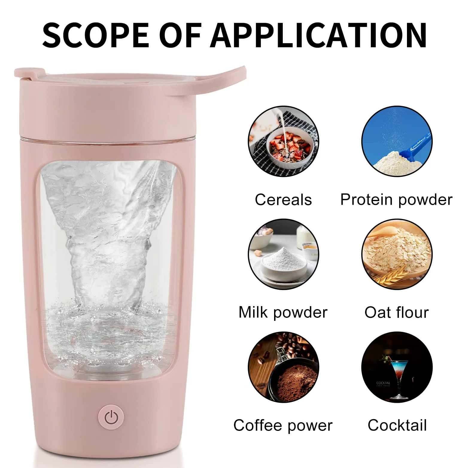 Elektryczny shaker proteinowy, 650 ml, do wielokrotnego ładowania przez USB, trytan, elektryczny shaker do białek, nie zawiera BPA (różowy)