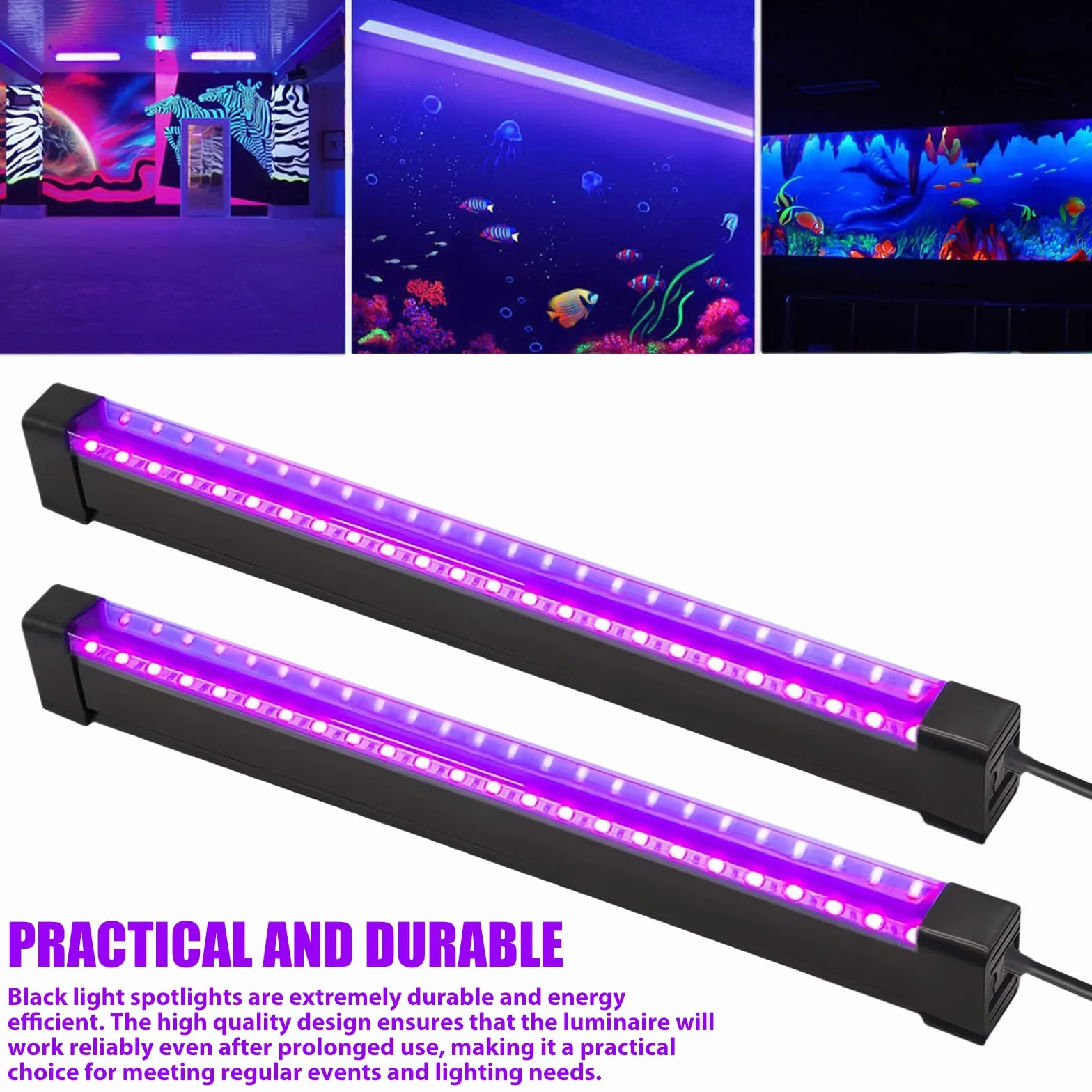 2 sztuki czarnych lamp: 8 W UV LED czarne światło z przełącznikiem i wtyczką USB, Black Light Bar na dyskotekę, imprezę, Halloween, oświetlenie sceniczne