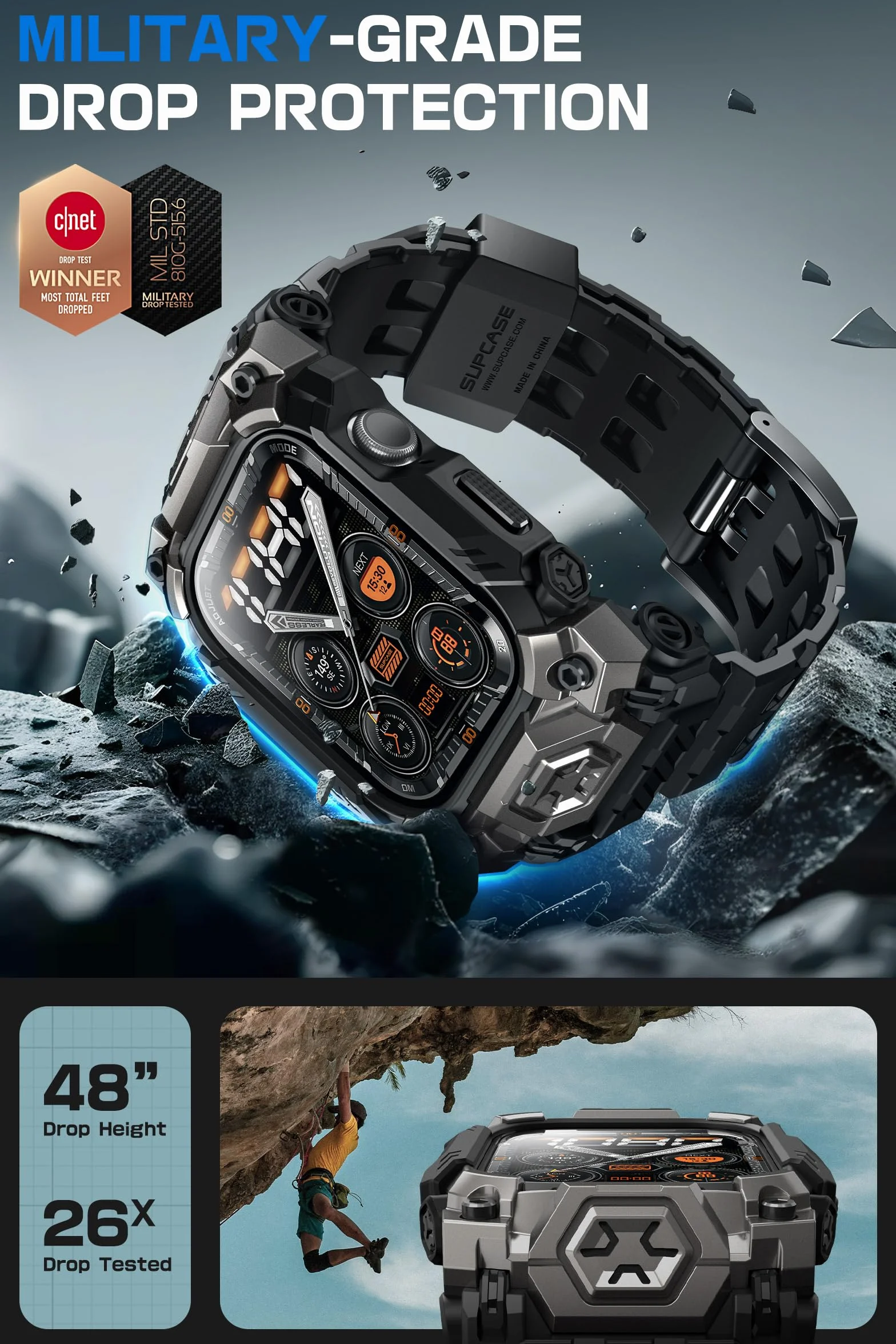 SUPCASE Etui do Apple Watch 11/10 46 mm z paskiem (ruda żuka jednorożca), [odporne na zarysowania] [ochrona klasy wojskowej] wytrzymałe sportowe męskie etui ochronne z regulowanym paskiem