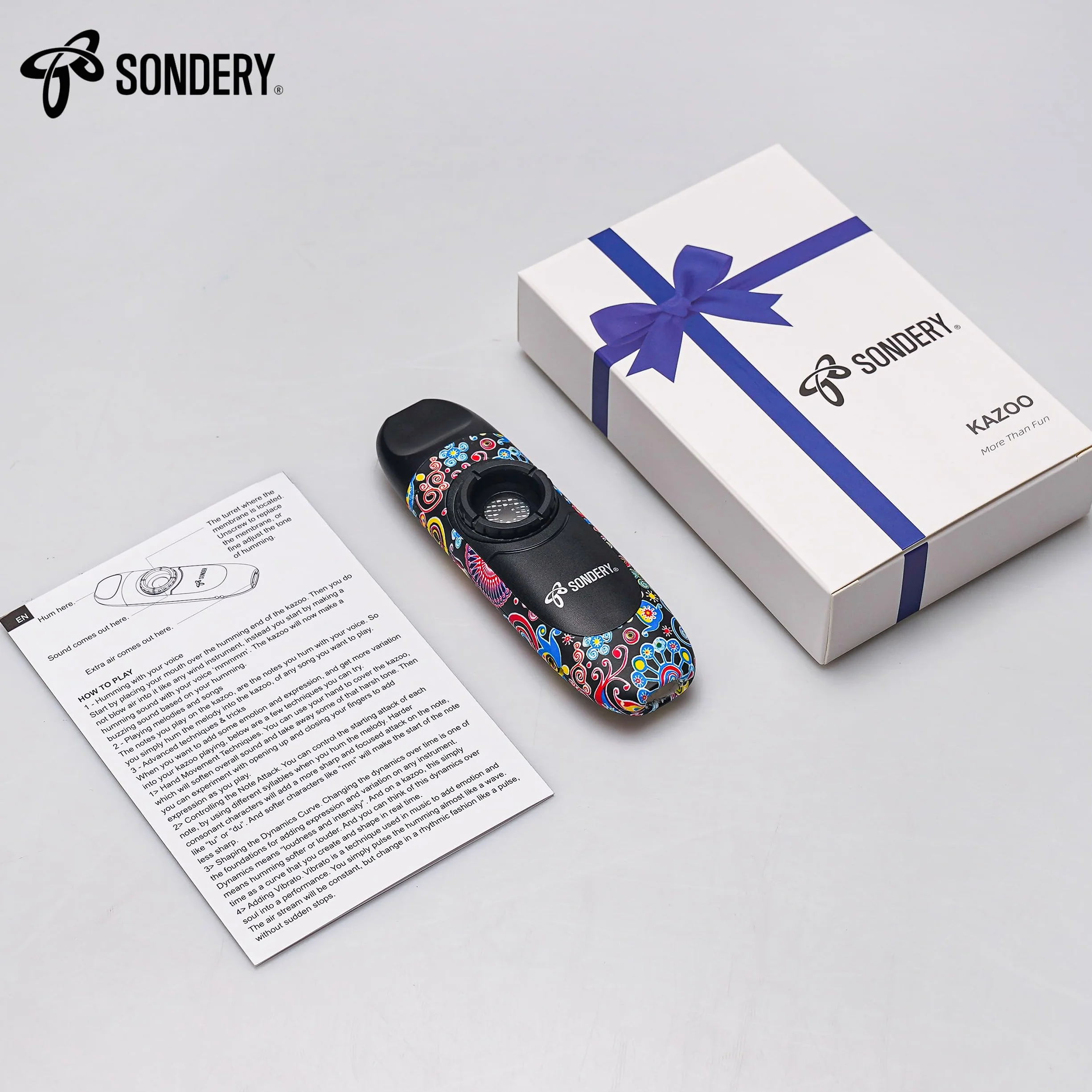 Sondery Profesjonalny instrument dęty Kazoo z 5 membranami, smycz i woreczek