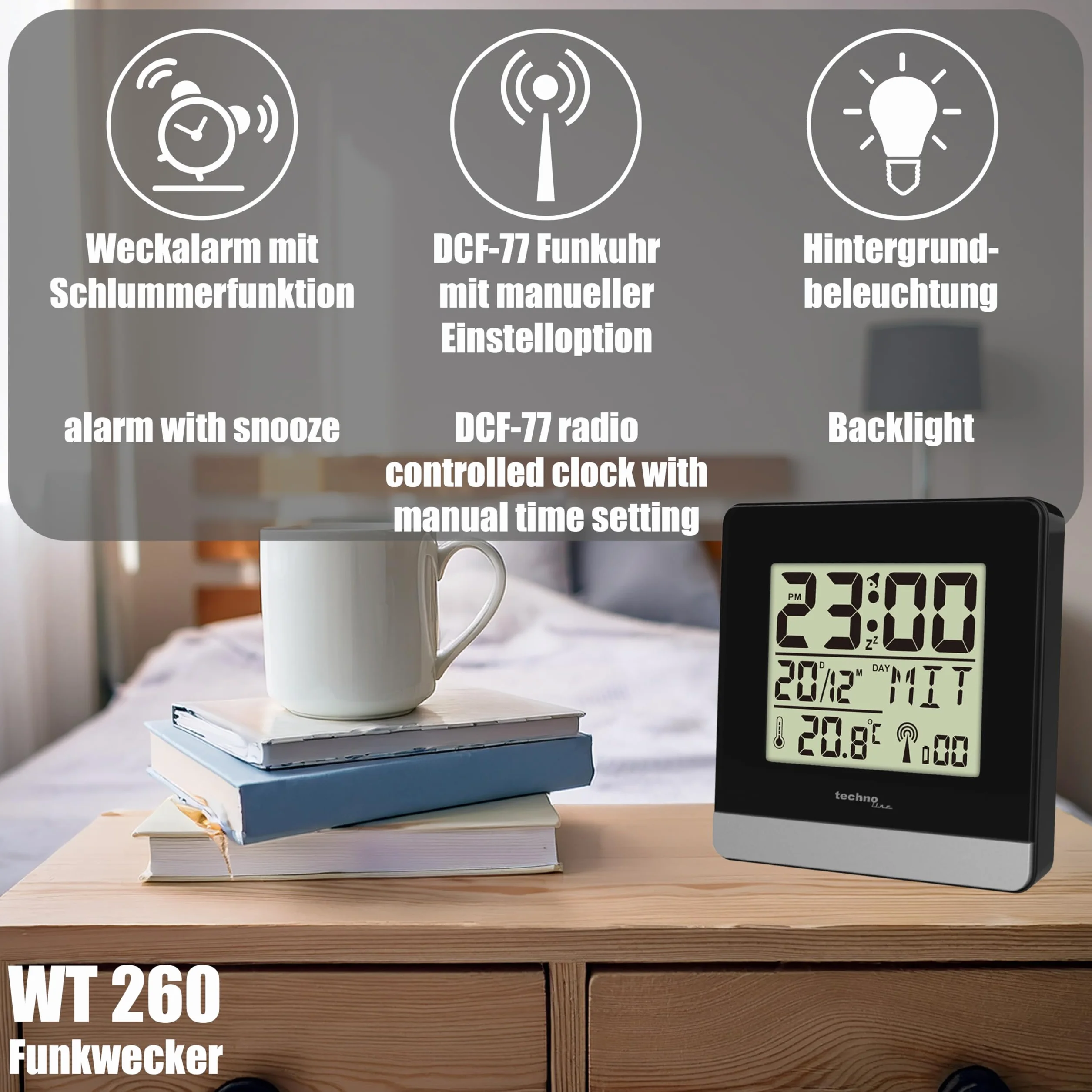 Radiobudzik WT 260 z wyświetlaczem temperatury