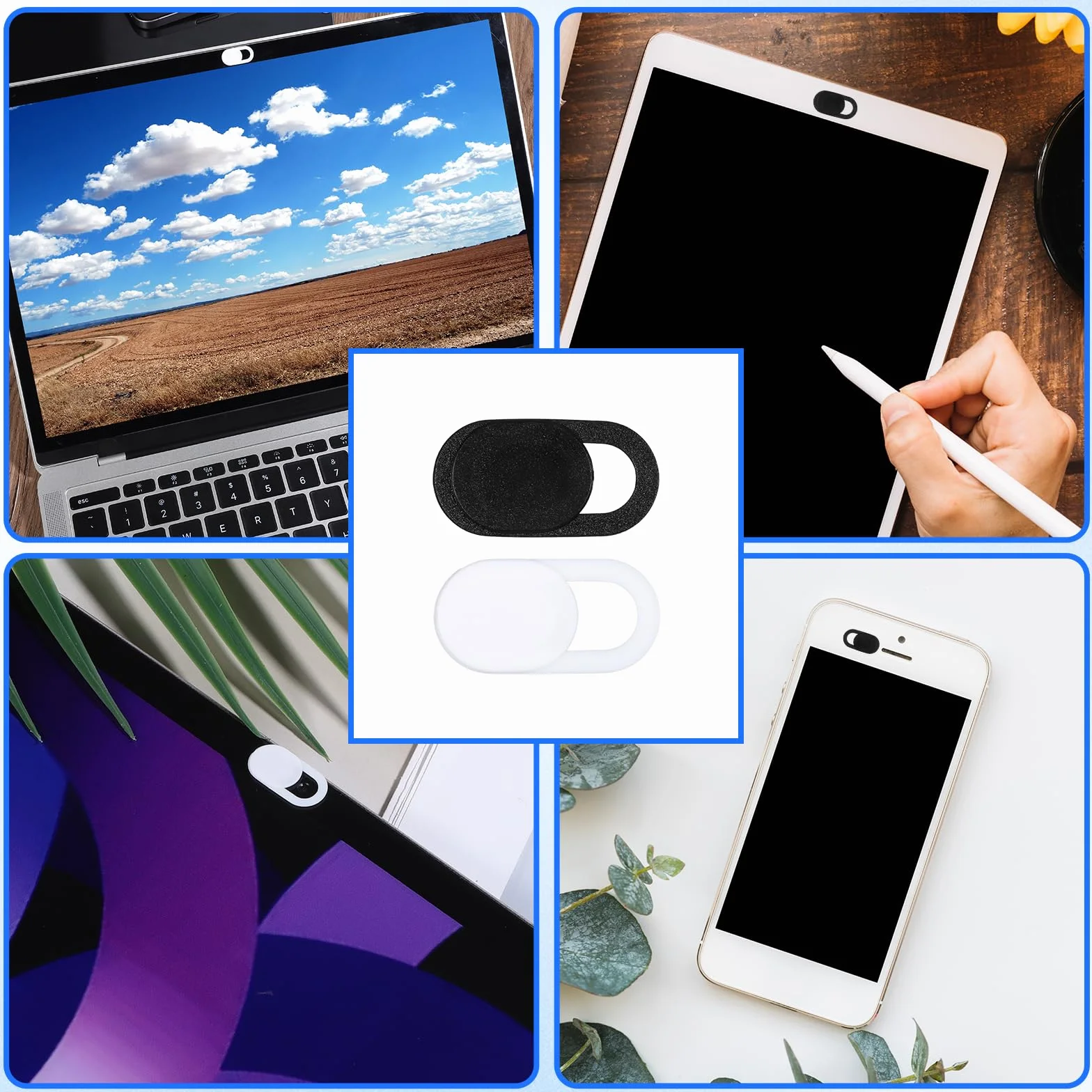 50 sztuk osłonek na kamerę internetową, ultra cienkie osłony na laptopa, komputer, tablet, smartfon, ochrona prywatności online (biały, czarny)