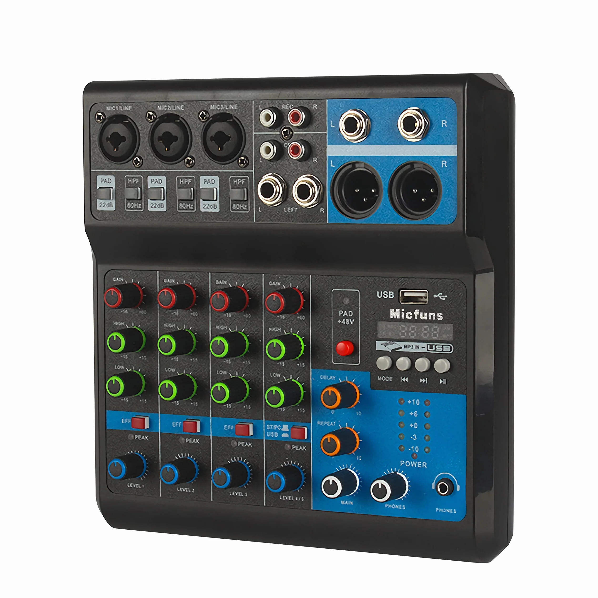 Mini DJ Mikser Sound Board Console System, 5 kanałów 48 V Phantom Power z Bluetooth USB MP3 Stereo Live DJ Studio Streaming na profesjonalne nagrywanie KTV Stage