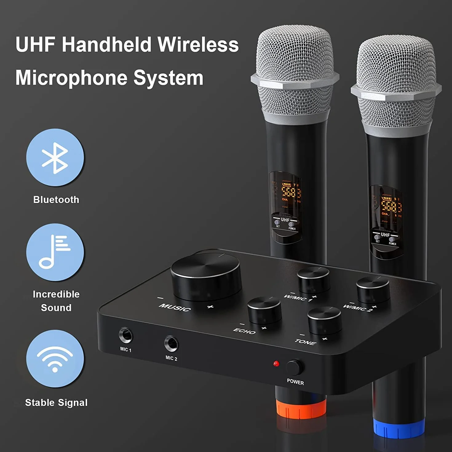 Bezprzewodowy mikrofon karaoke UHF Dual Portable Micro Bluetooth systemy mikrofonowe do karaoke, TV, PC, imprezy, DJ, głośnik, spotkanie, kościół, ślub, 100FT