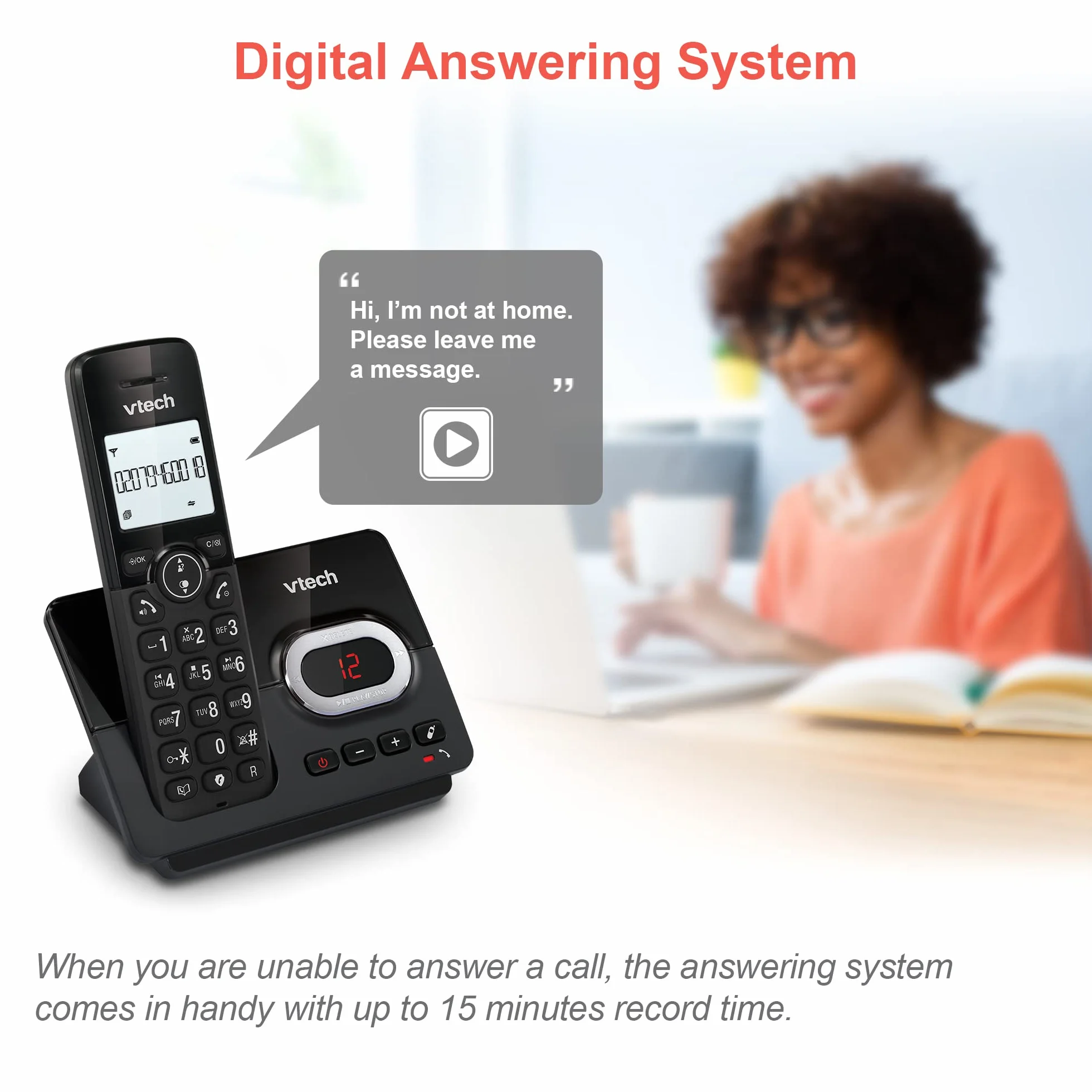 VTech CS2050 Telefon bezprzewodowy z automatyczną sekretarką, tryb Eco+, telefon dla seniorów, telefon bezprzewodowy, blokada połączeń, funkcja głośnomówiąca, duże przyciski, wyświetlacz 1-liniowy,