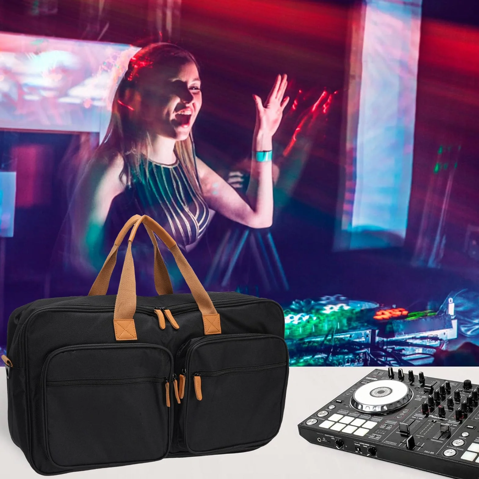 Fockety DJ Controller Case, Worka Kontrolera DJ do DDJ FLX4 SB3 SB2 400 RB, 22x7x11.5in Obudowa z Paskiem na ramię, Torba DJ do Miksera, Kabel DJ