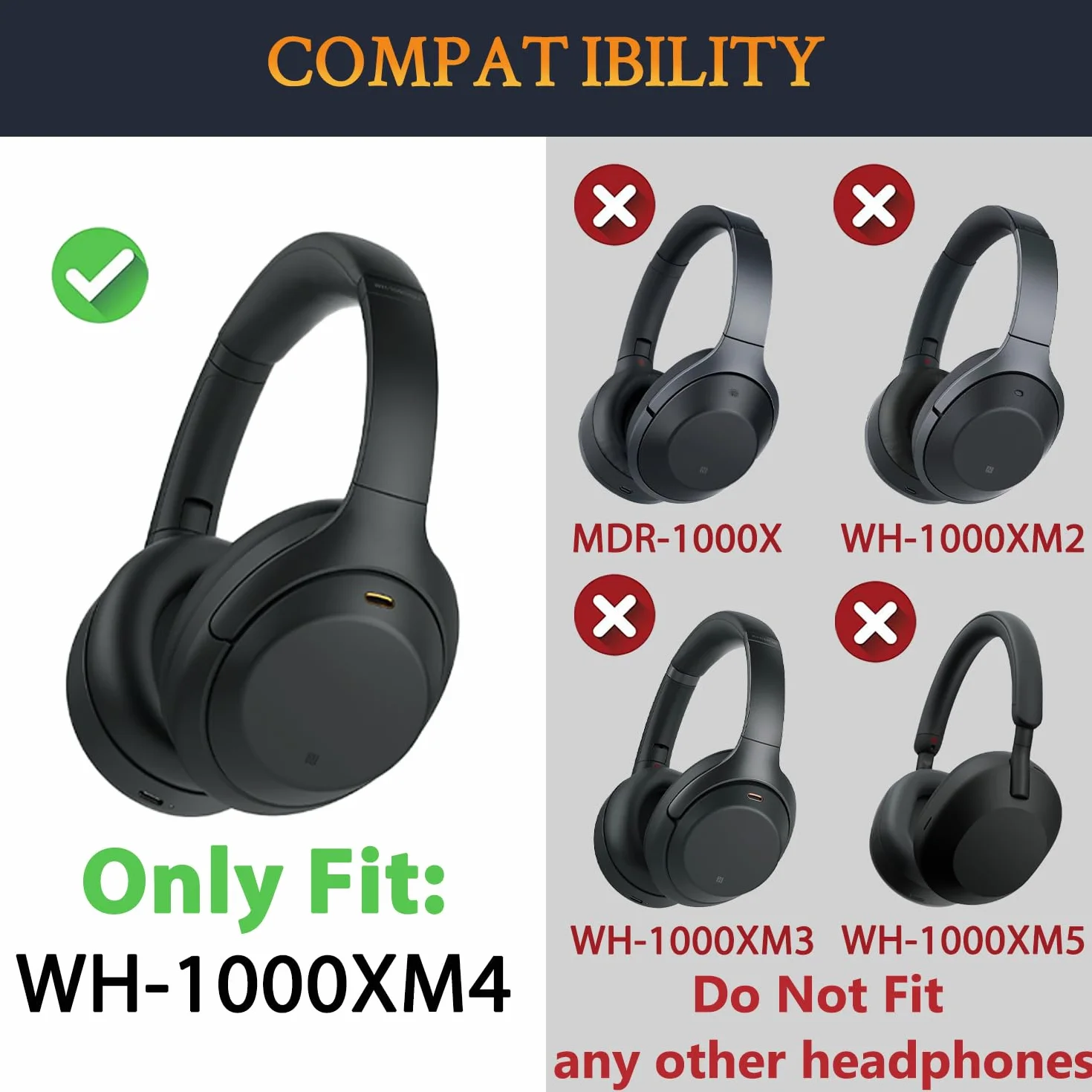 SOULWIT Poduszki nauszne + opaska na głowę, zestaw zamienny do Sony WH-1000XM4 (WH1000XM4) słuchawek nausznych, wymienna nakładka na pasek na głowę i część naprawcza nauszników