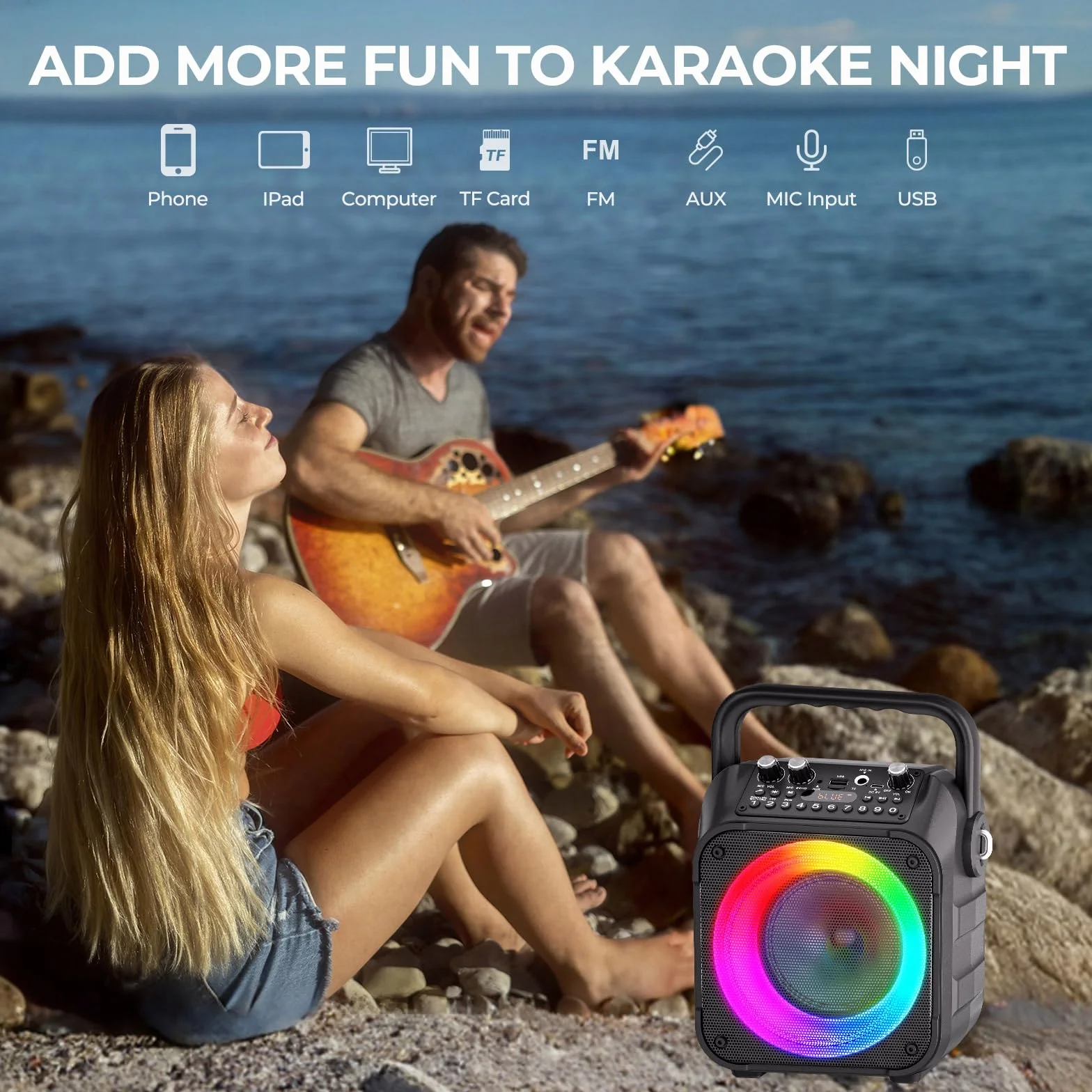 Ankuka Przenośny Głośnik Bluetooth Karaoke z 2 Mikrofonami, System PA, TWS/FM/AUX/USB/TF/REC, Czarny