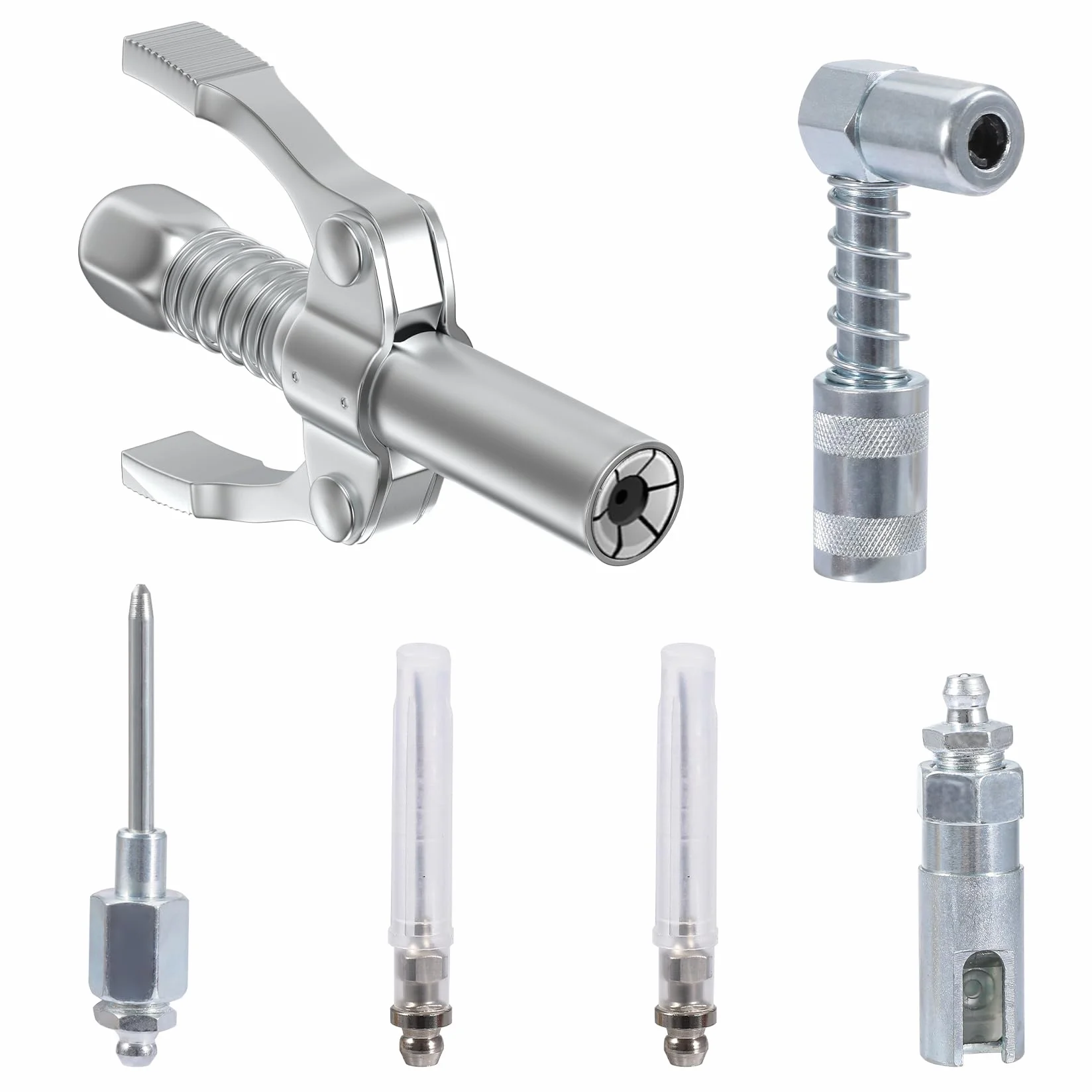 Pindex Łącznik do smarownicy z 2 końcówkami igieł wtryskiwaczy wąski, łącznik G Quick Release Lock 90°, zestaw adapterów do smarownicy