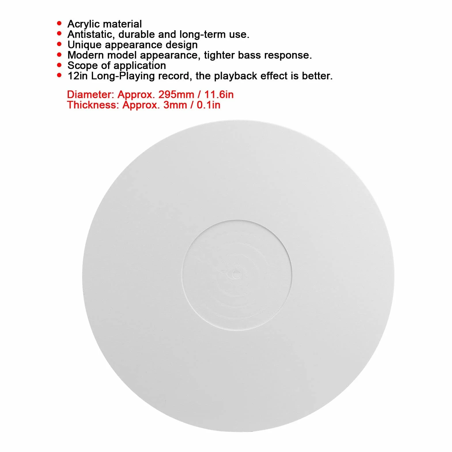 12-calowa Mata Gramofonowa, Podkładka do Nagrywania Długo Odtwarzanego, Akrylowa Antystatyczna Podkładka Gramofonowa Slipmat do Muzyki