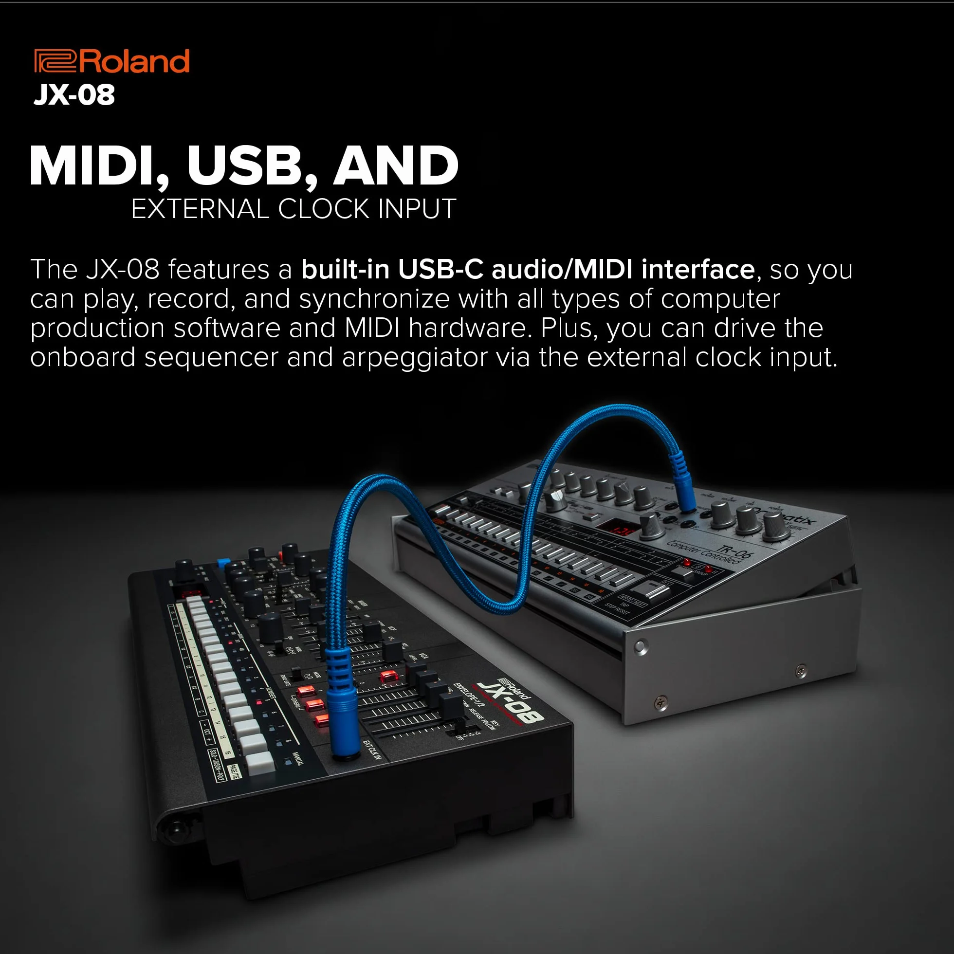 Syntezator Roland Boutique JX-08 – Kompaktowa, Nowoczesna Reedycja Legendarnego Roland JX-8P z 1985 roku z Nowymi Efektami, Sekwencerem Polifonicznym i nie tylko – Lekkie, Mobilne