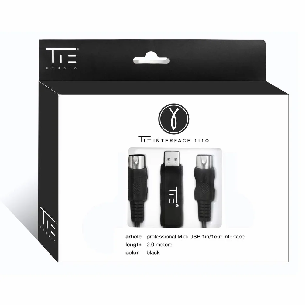Tie Midi 1I1O Kabel Midi/Usb, Czarny, 2 metry