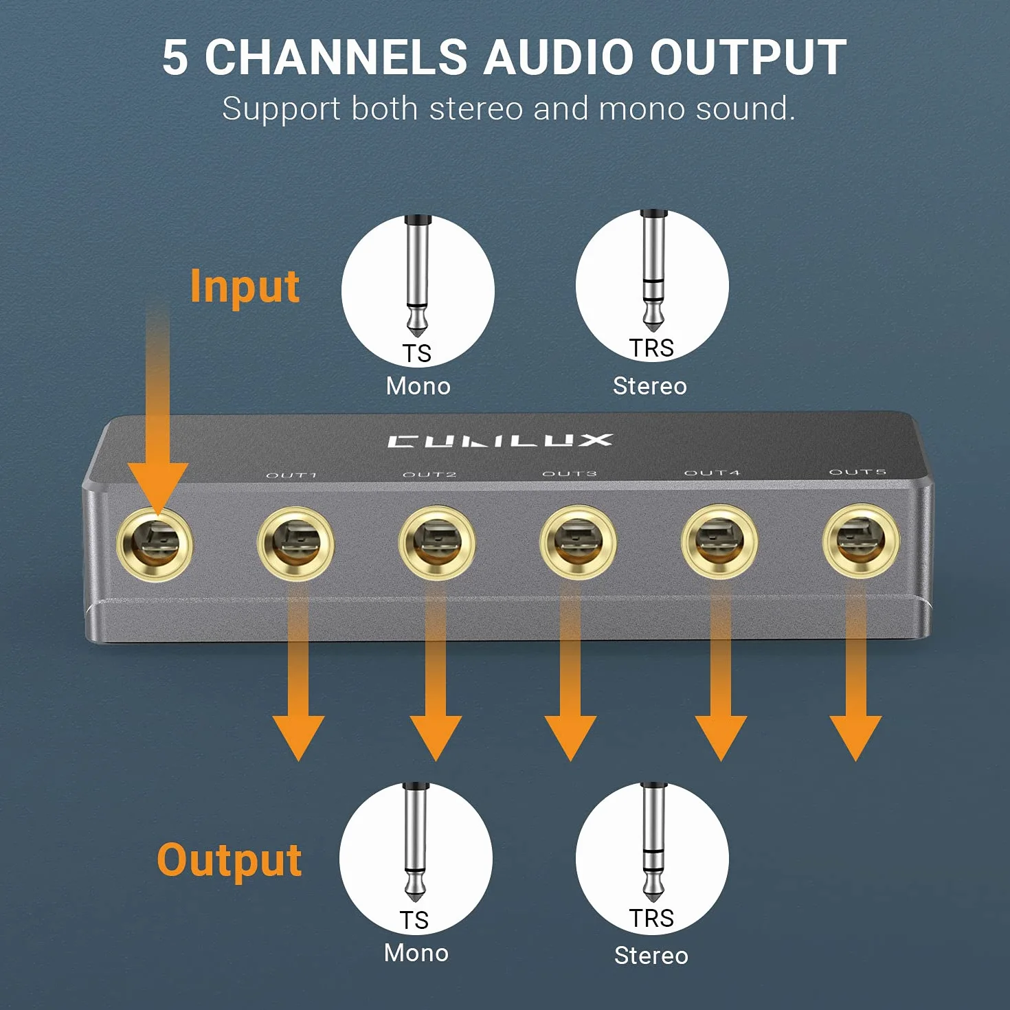 Cubilux 1 na 5 wyjść Jack Splitter Box, Pasywny 6,35 mm 5-drożny rozdzielacz audio Aux Jacks do słuchawek, gitary, klawiatury, monitora studyjnego