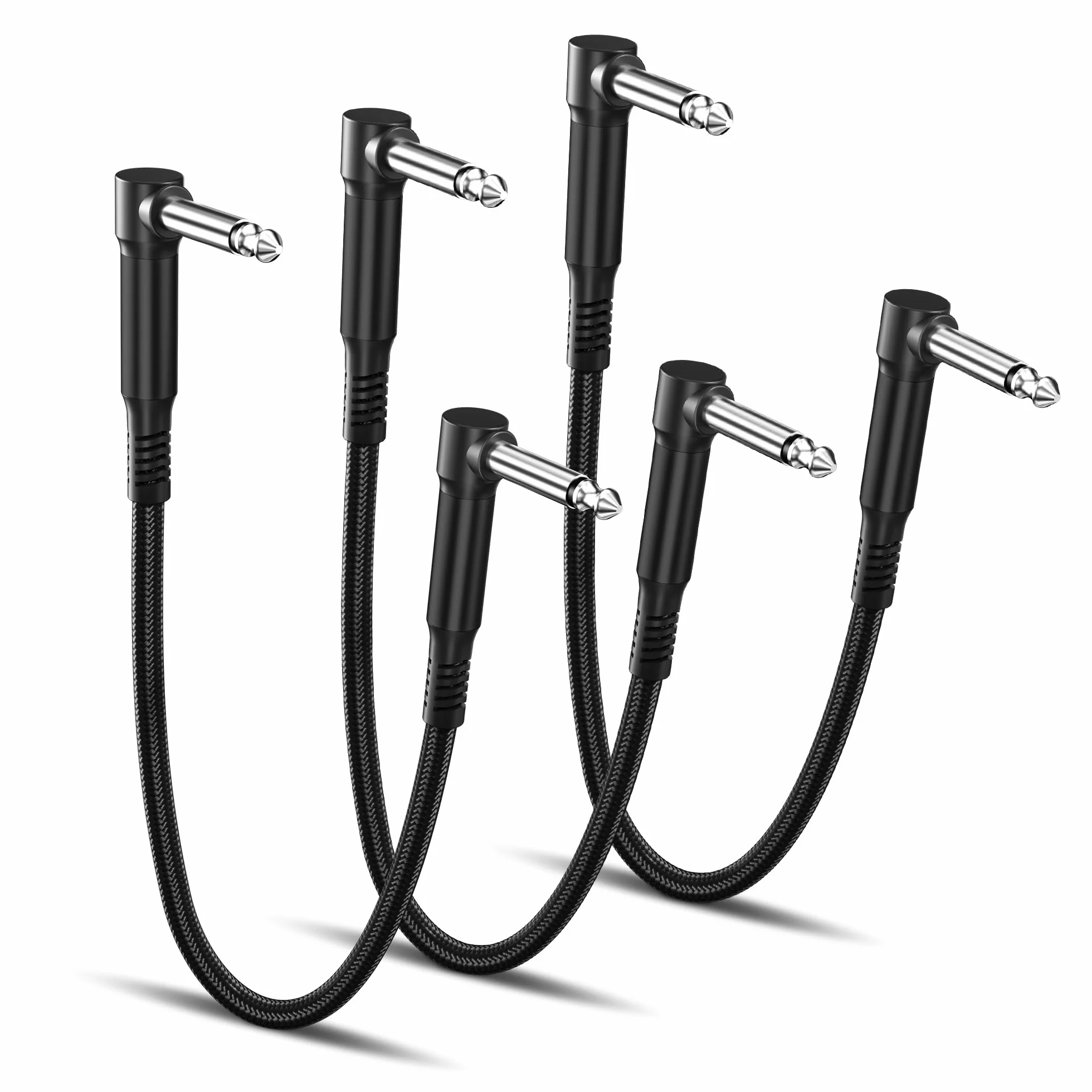 RUXELY Kabel krosowy gitarowy 6,35 mm 0,3M/3-Sztuki, wtyczka 90 stopni 1/4", kabel instrumentalny, kabel krosowy do gniazda gitarowego, kabel kątowy do efektów gitarowych/basowych, pedałów