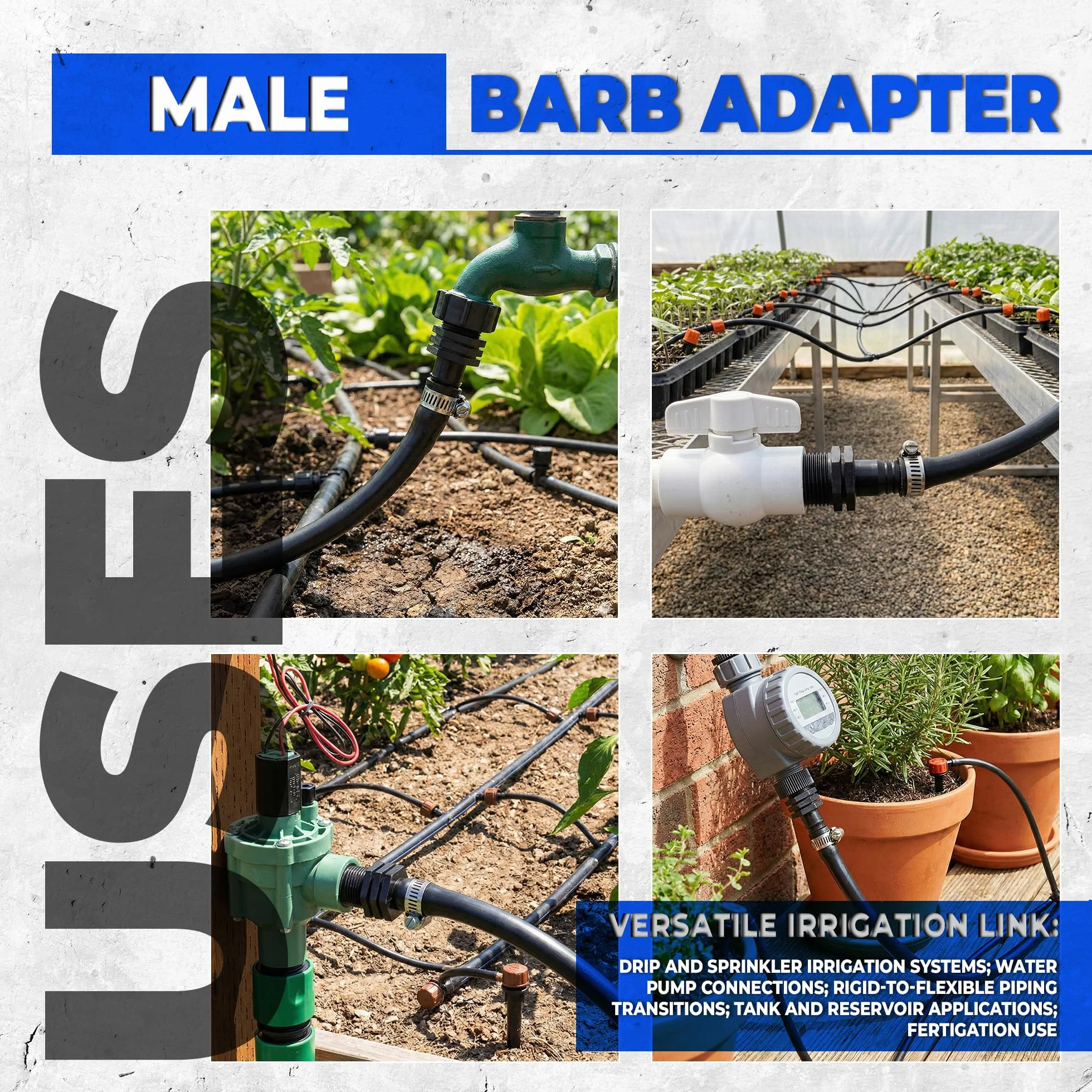 DOJA Barcelona Złącze męskie szczelinowe - 16 x 1/2" - zestaw 10 - adapter węża do nawadniania, bezpieczny, złączka węża, łatwa instalacja, złącze węża nawadniającego, akwarium