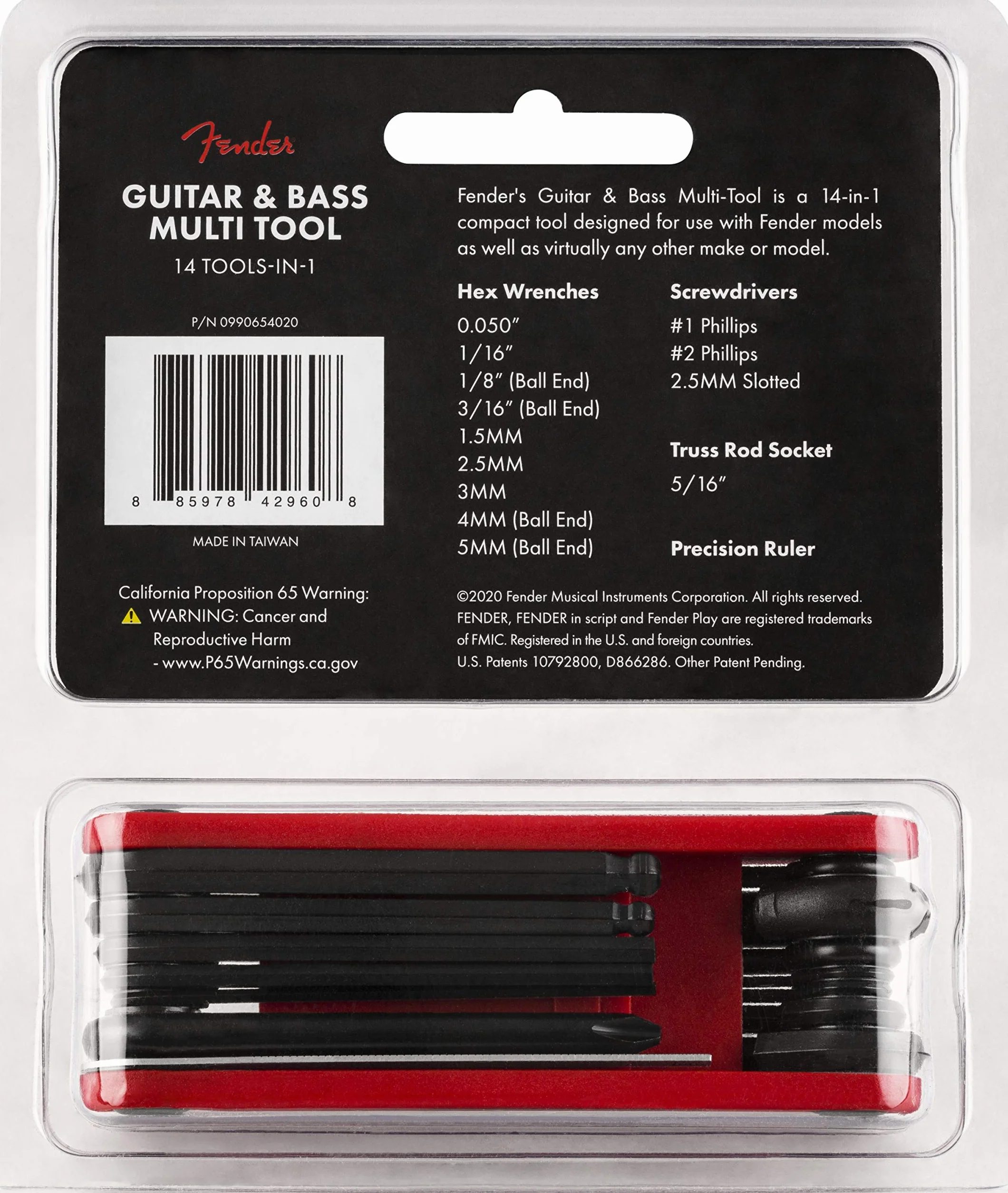 Fender Wielofunkcyjne narzędzie do gitary i basu, 14 w 1, czerwone