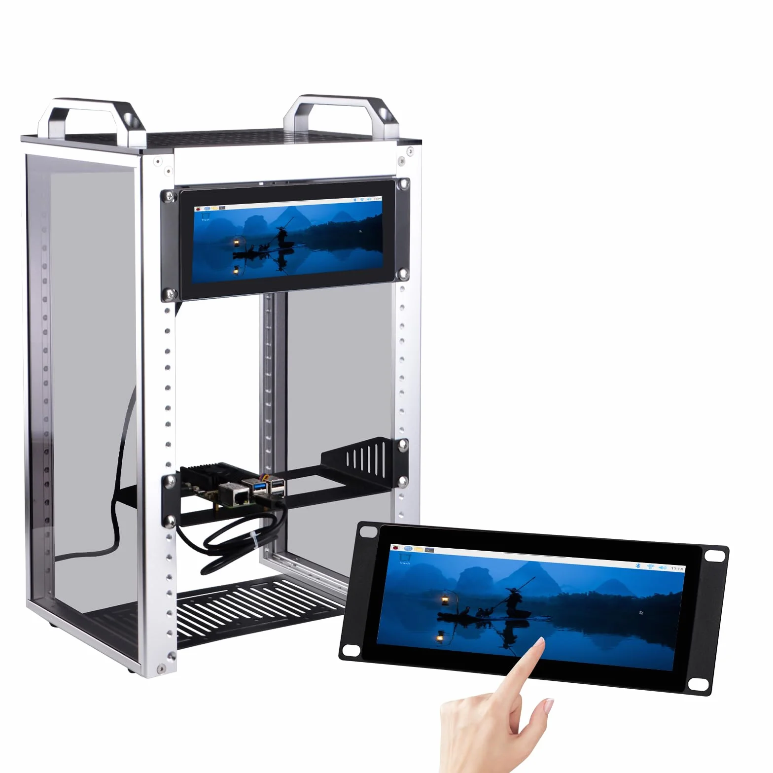 GeeekPi 7.84 calowy 1280 x 400 Pojemnościowy ekran dotykowy LCD Monitor do montażu na regał DeskPi RackMate T0/T1/T2 Szafka serwerowa