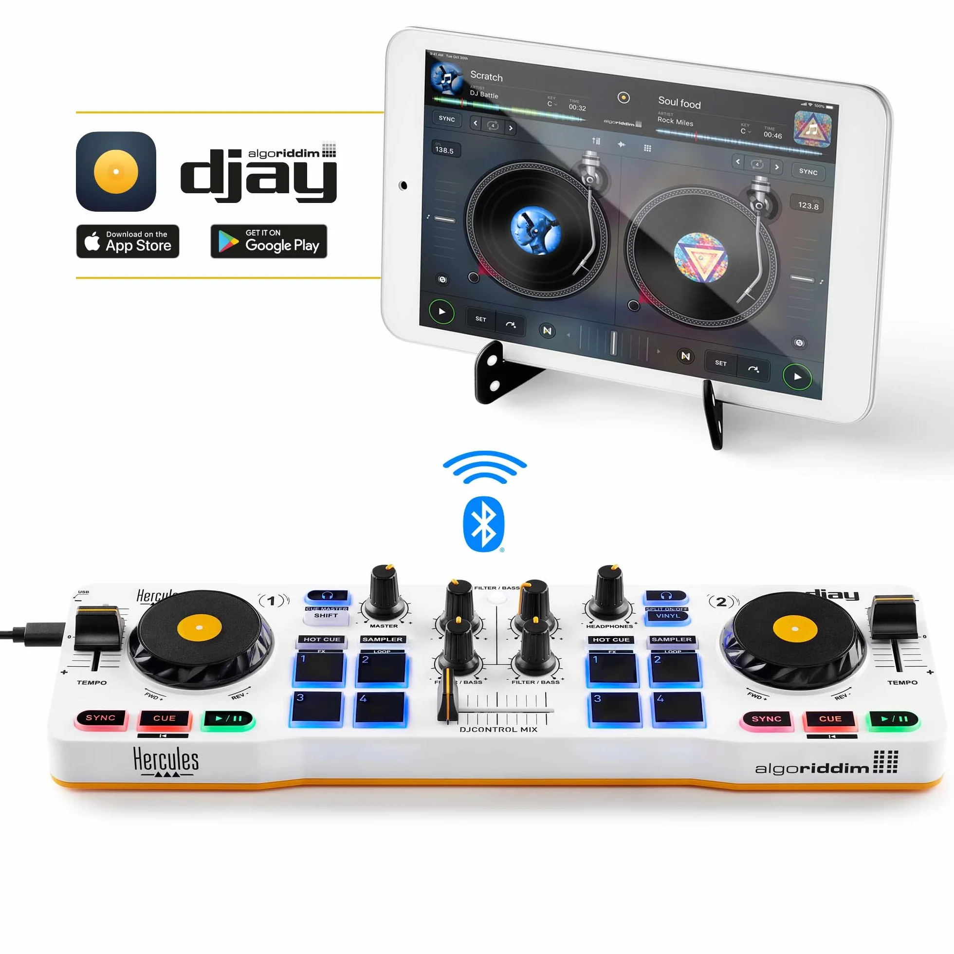 Hercules DJControl Mix Bezprzewodowy kontroler DJ Bluetooth 2-kanałowy