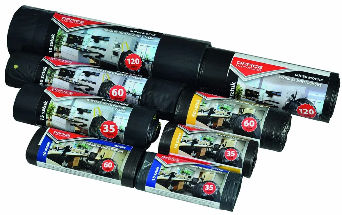 Worki na śmieci Biurowe OFFICE PRODUCTS Mocne (LDPE) 35l 15szt Czarne/Artykuły Higieniczne i Dozowniki/Typ-LDPE Mocne/Rodzaj-35L/15 / Materiał-LDPE/Kolor-Czarny/Grubość (mm)-18µm