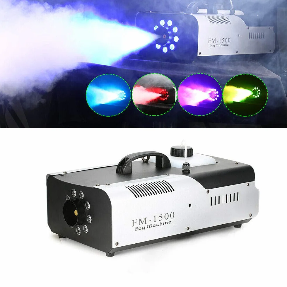 Fogger mini generator dymu LED 1500 W bezprzewodowy pilot zdalnego sterowania 18000-25000 cu.ft/min obudowa z blachy stalowej 2 l