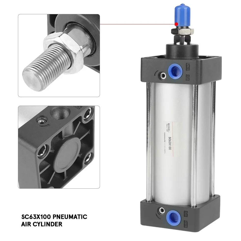 Pneumatyczny siłownik pneumatyczny ze stopu aluminium 100mm skok 63mm otwór przykręcany tłoczysko pneumatyczny siłownik pneumatyczny podwójnego działania 0,1-1,0 MPa