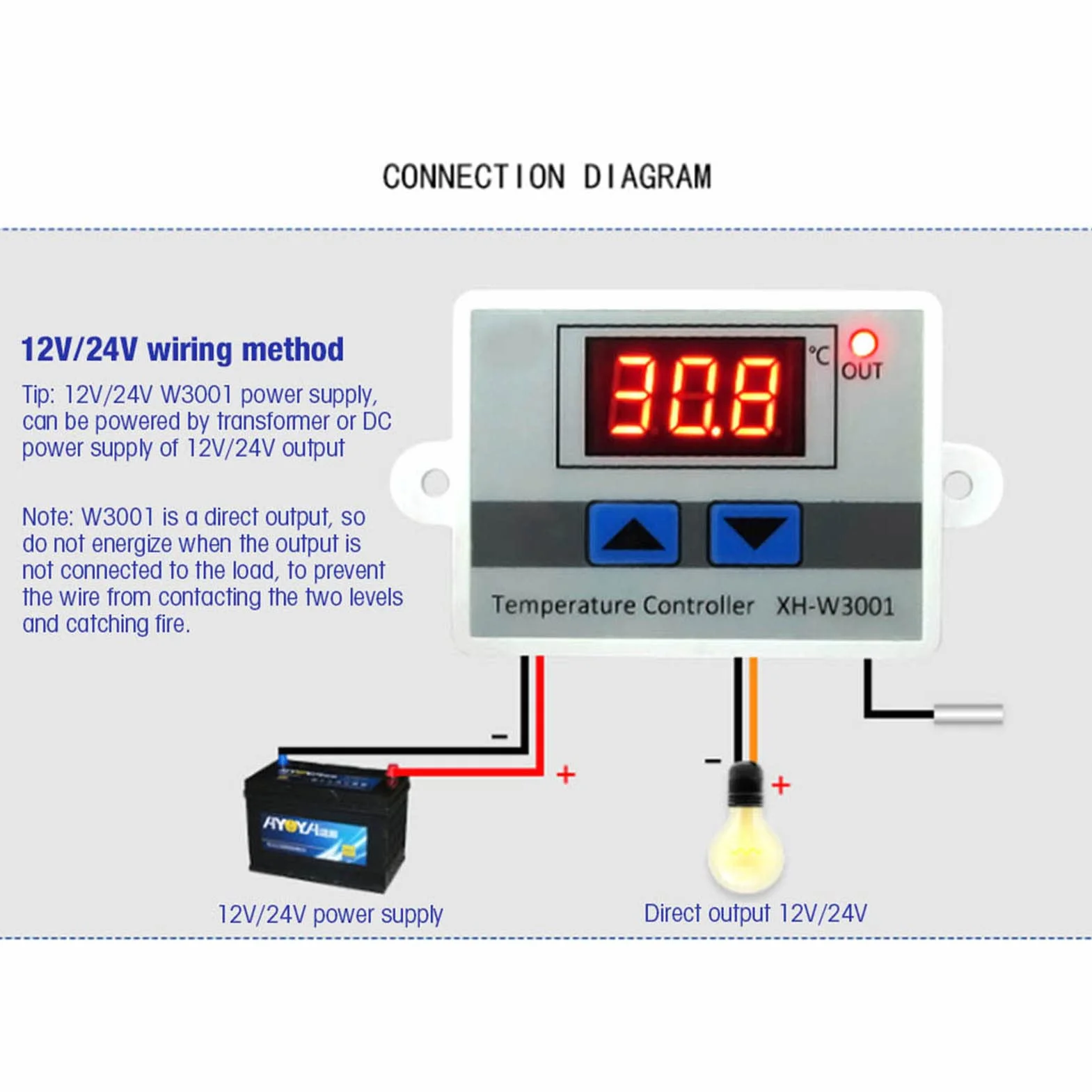 Uxsiya Stabilny, wodoszczelny przełącznik termostatu do regulacji temperatury dla klimatyzatora (24 V/240 W)