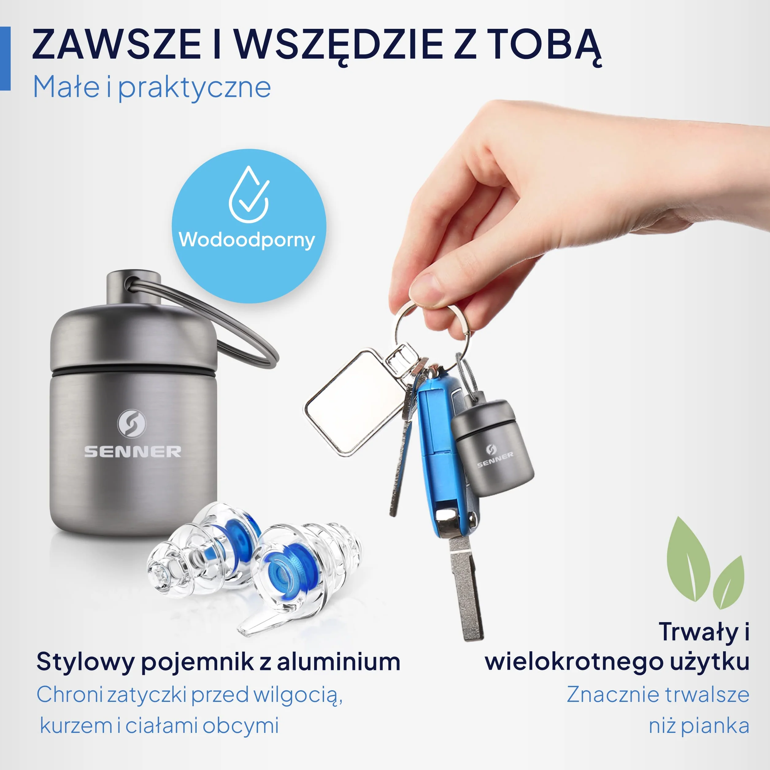 Senner MusicPro - Ochrona słuchu na festiwale, koncerty i dyskoteki, aluminiowy pojemnik, niebieski filtr/przezroczysty - zatyczki do uszu/ochrony słuchu dorośli