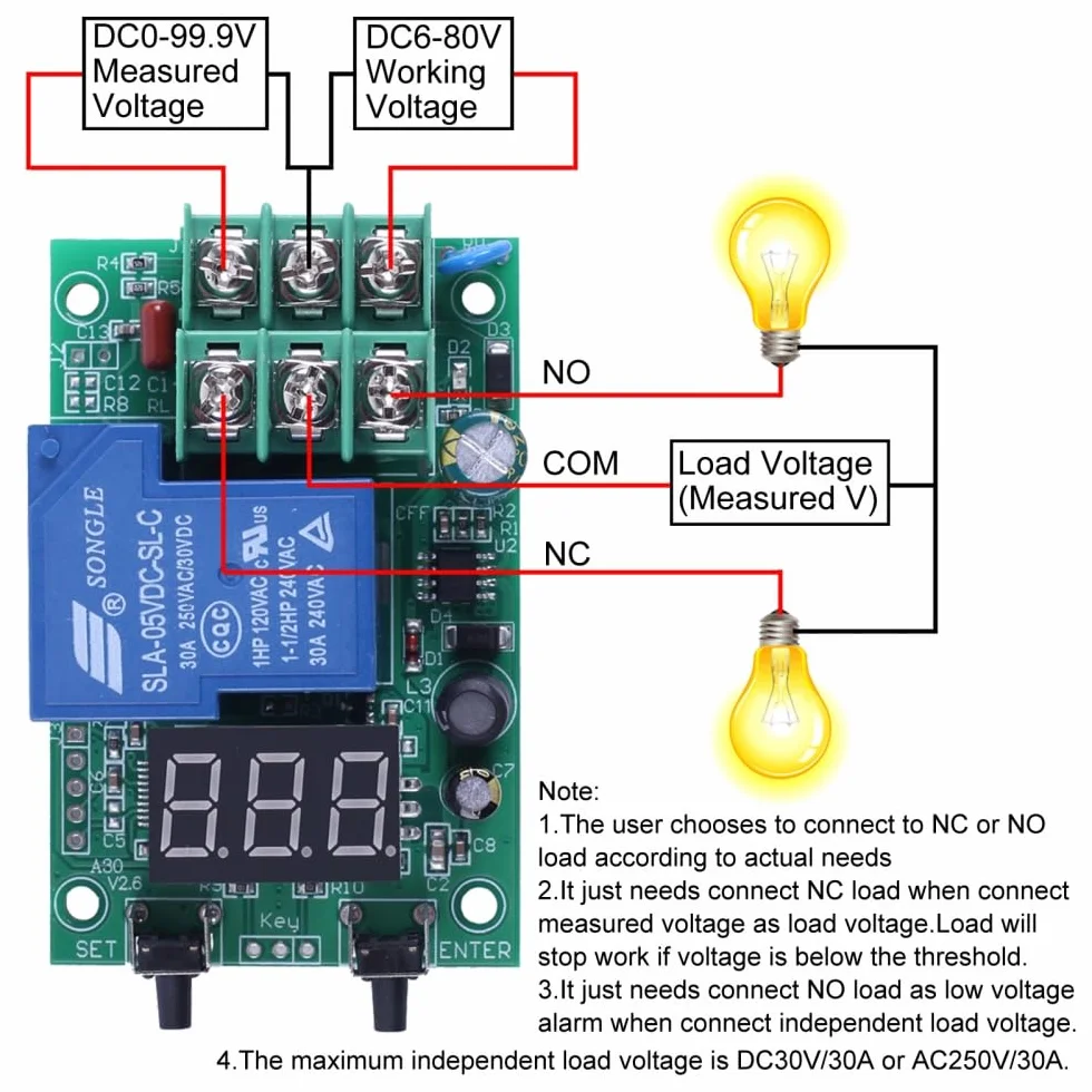 Moduł monitorowania napięcia z opóźnieniem, A30-U1 DC 0-99,9 V Voltage Monitor moduł, programowalny kontroler przekaźnika opóźniającego, ochrona baterii