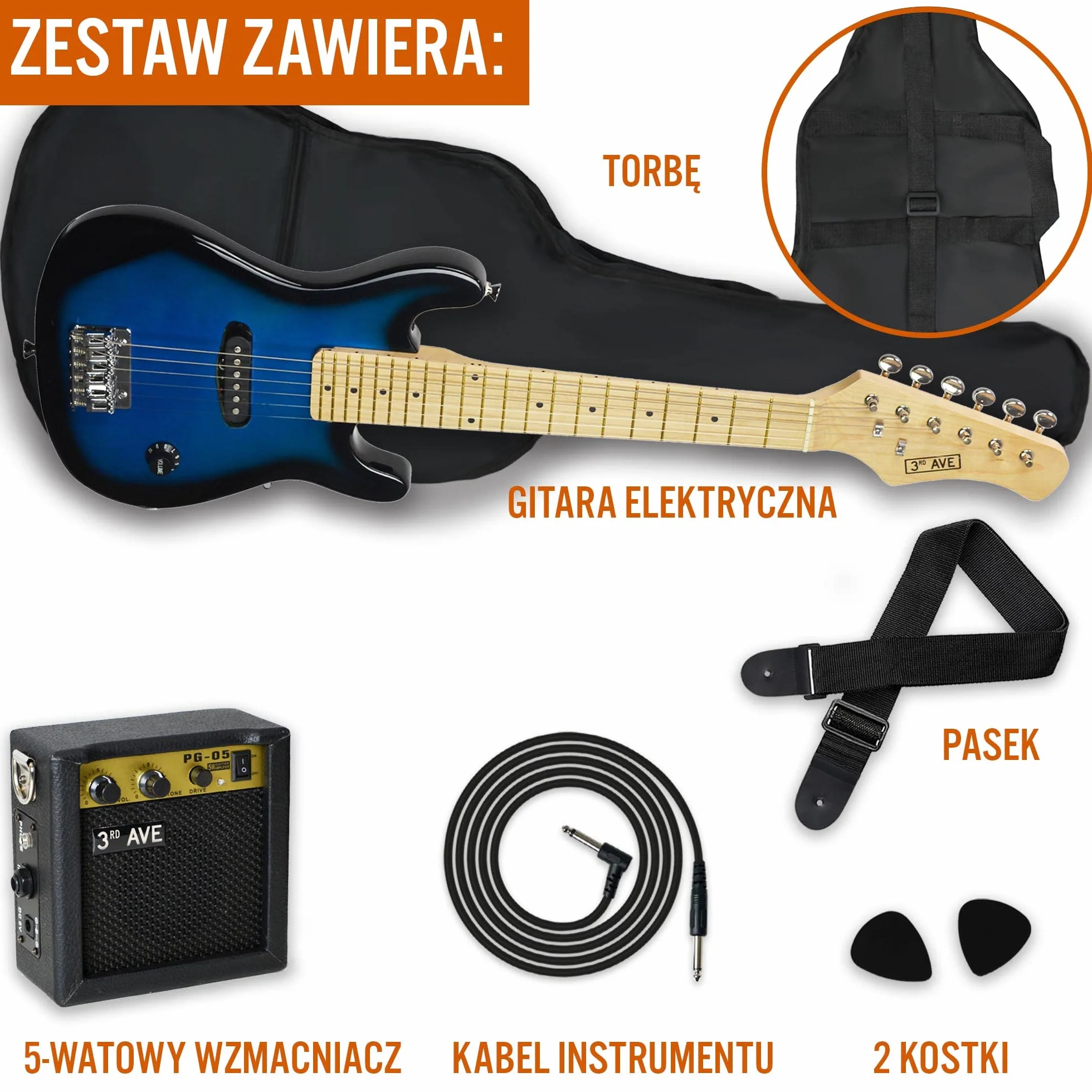 Zestaw gitary elektrycznej dla dzieci 1/4 5W wzmacniacz przenośny niebieski