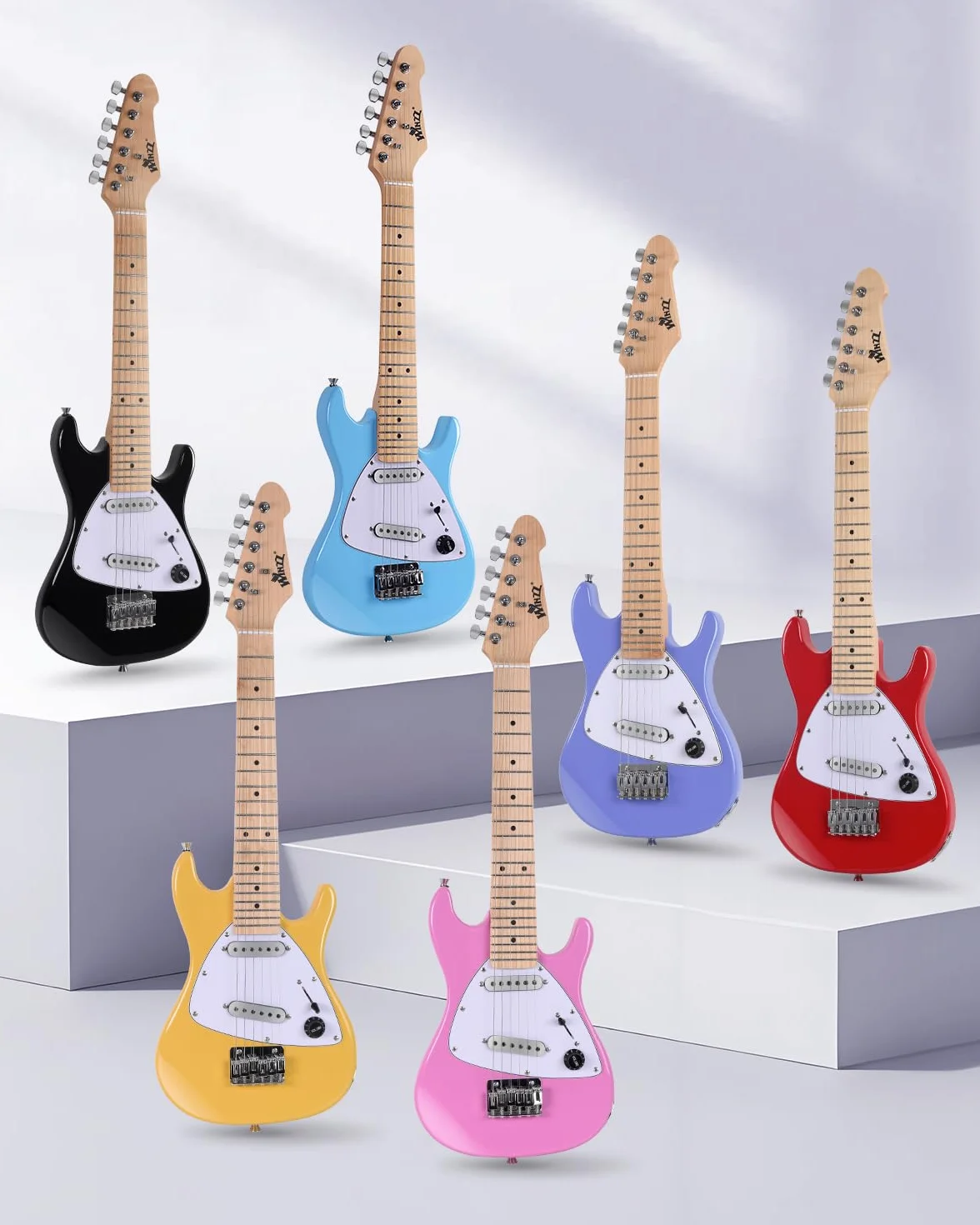 Winzz Zestaw gitarowy dla dzieci 30-calowy, mini gitara elektryczna juniorska (rozmiar 1/4) dla dzieci, kompletny zestaw dla początkujących z wzmacniaczem, połyskujący kolor czerwony