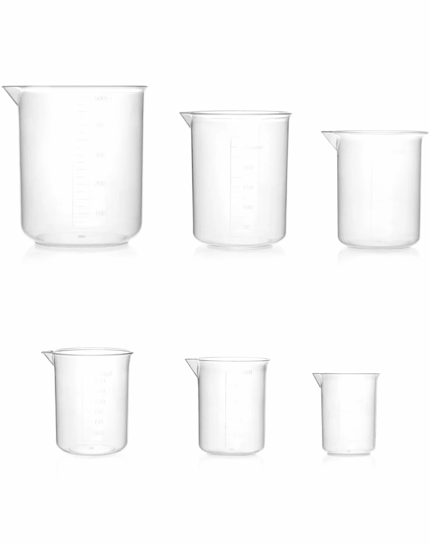 Zestaw miarek QWORK, 6 szt. przezroczystych plastikowych miarek 50ml 100ml 150ml 200ml 250ml 500ml do kuchni laboratoryjnej
