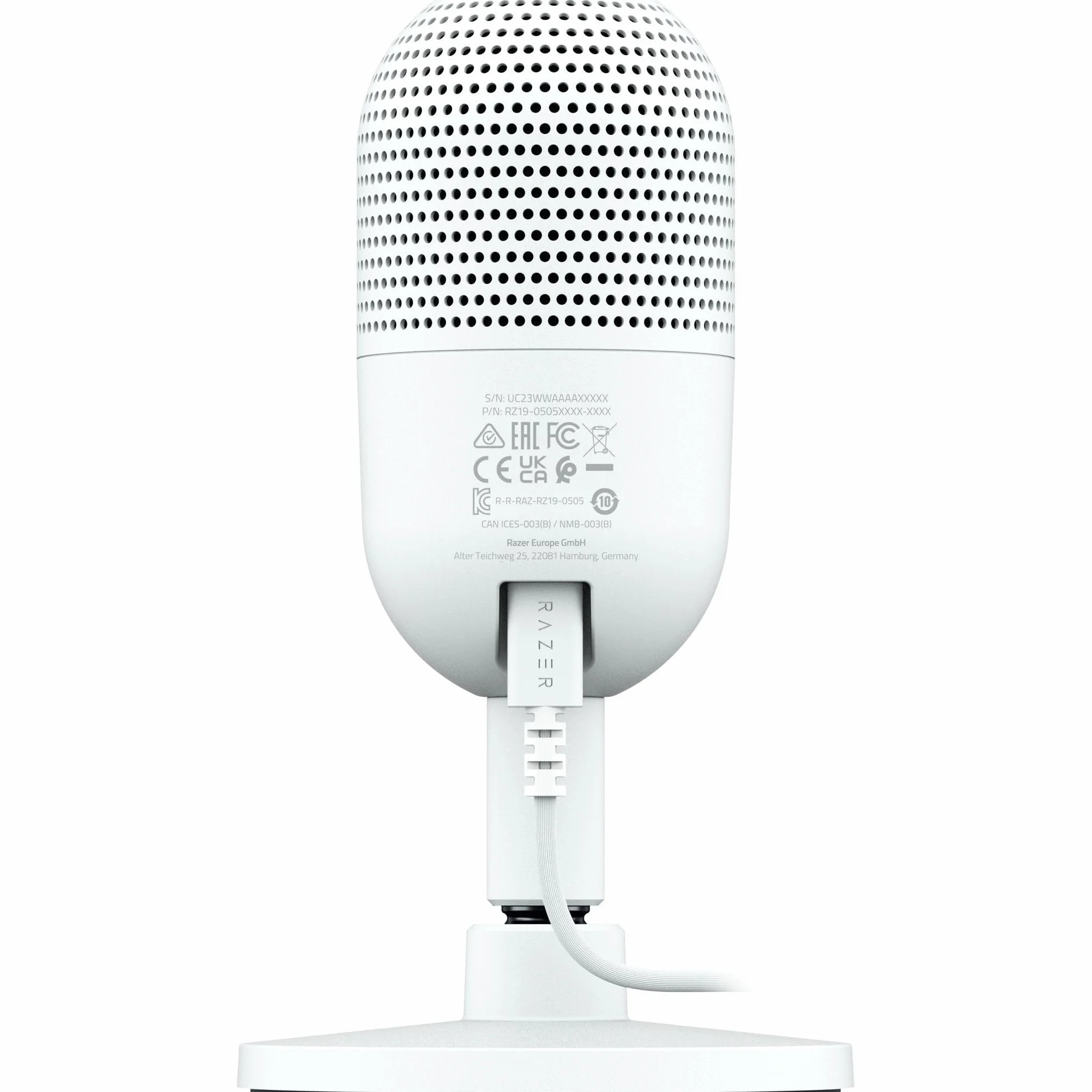 Razer Seiren V3 Mini - Ultrakompaktowy mikrofon USB (14 mm mikrofon pojemnościowy, superkardioidalna charakterystyka kierunkowa, czujnik wyciszenia z diodą LED, pochłaniacz wstrząsów) Biały