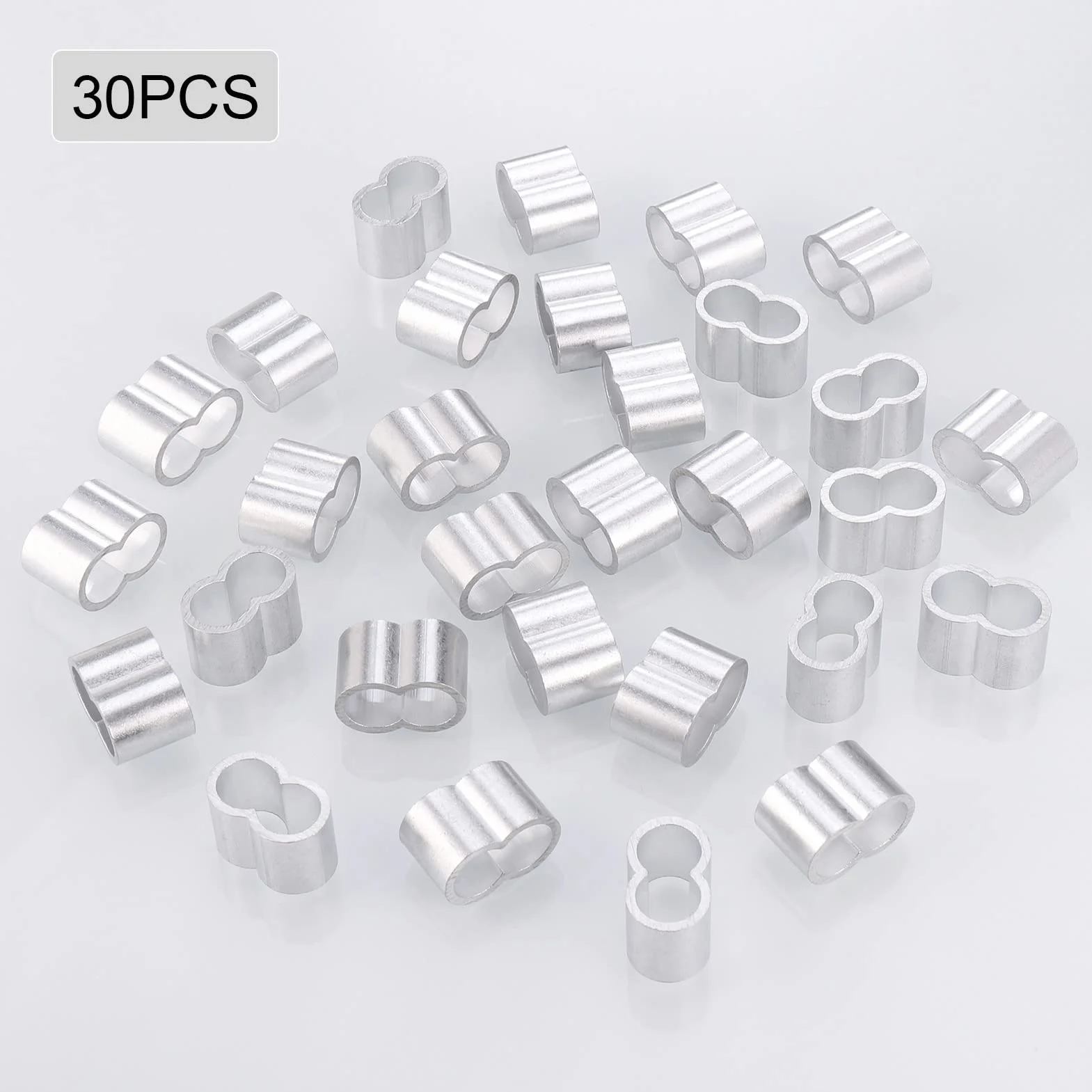 30 sztuk aluminiowych pętli zaciskowych, zaciski kostne, podwójne tuleje do zacisków linowych i tulejek zaciskowych 8,5 mm, zaciski zaciskowe do linki gumowej, linki plandekowej, nierdzewne i wytrzymałe zaciski linowe tuleje zaciskowe