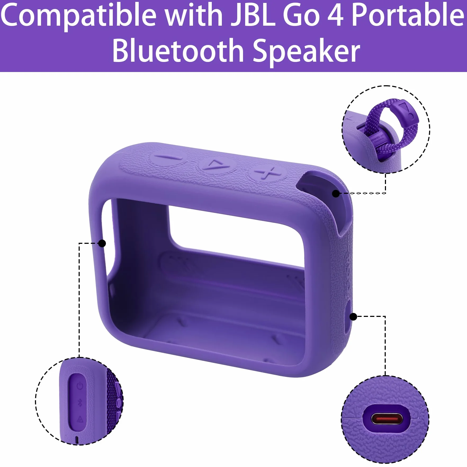 co2CREA Silikonowe etui do JBL Go 4 wodoodporny przenośny głośnik Bluetooth, przenośny, ultralekki rękaw ochronny z karabińczykiem (nie zawiera głośnika)