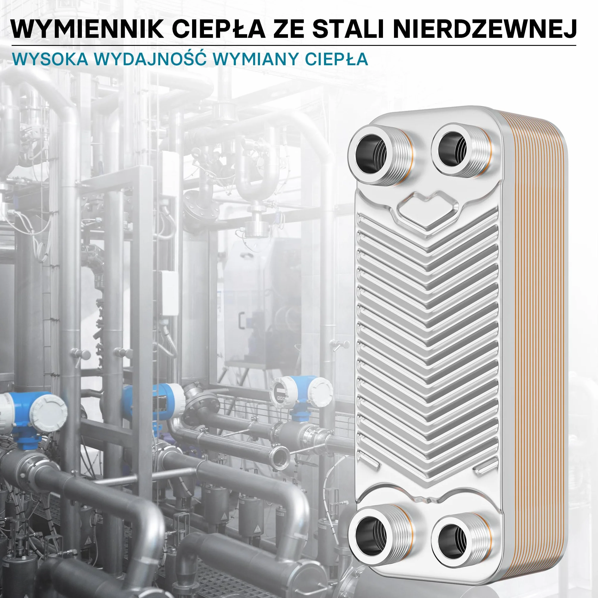 Wiltec Wymiennik płytowy 20 płyt, maks. 44 kW, maks. przepływ 4 m³/h, objętość 0,36 l, ze stali nierdzewnej do przekazywanie ciepła
