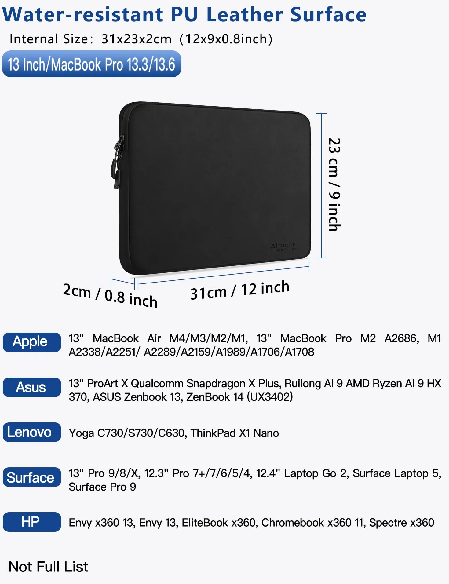 Alfheim Pokrowiec na laptopa 33.0 cm, wodoodporny, lekki, ochronny, kompatybilny z MacBook Air M4 M3 M2 M1 / Pro M2 M1 13,3/13,6 2025-2016