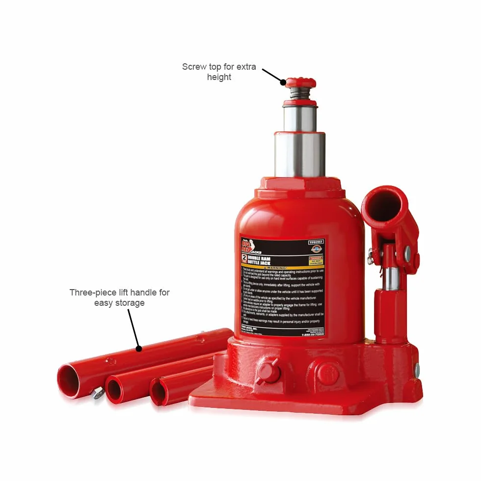 Torin Big Red 2T hydrauliczny podnośnik samochodowy (150-370 mm), podnośnik samochodowy, podwójny podnośnik samochodowy, niski profil, podwójny Ram Bottle Jack do warsztatu i garażu