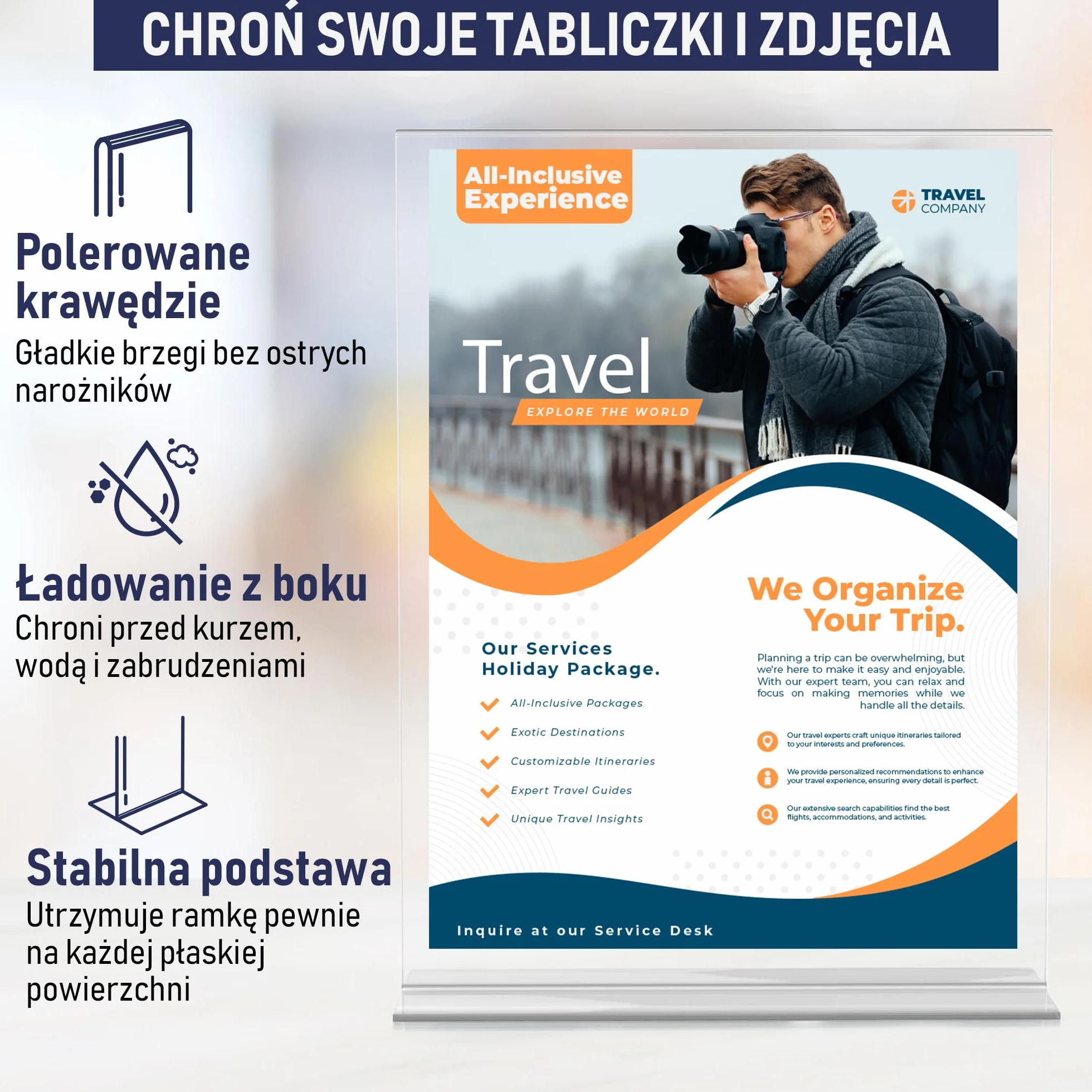 Uchwyt na Plakaty A4 z Akrylu – Stojak Stołowy w Kształcie Litery T, Dwustronny, Ładowany od Dołu, w Orientacji Pionowej. Idealny do Restauracji, Promocji, Zdjęć i Sal Lekcyjnych (A4 – Zestaw 3 Szt.)