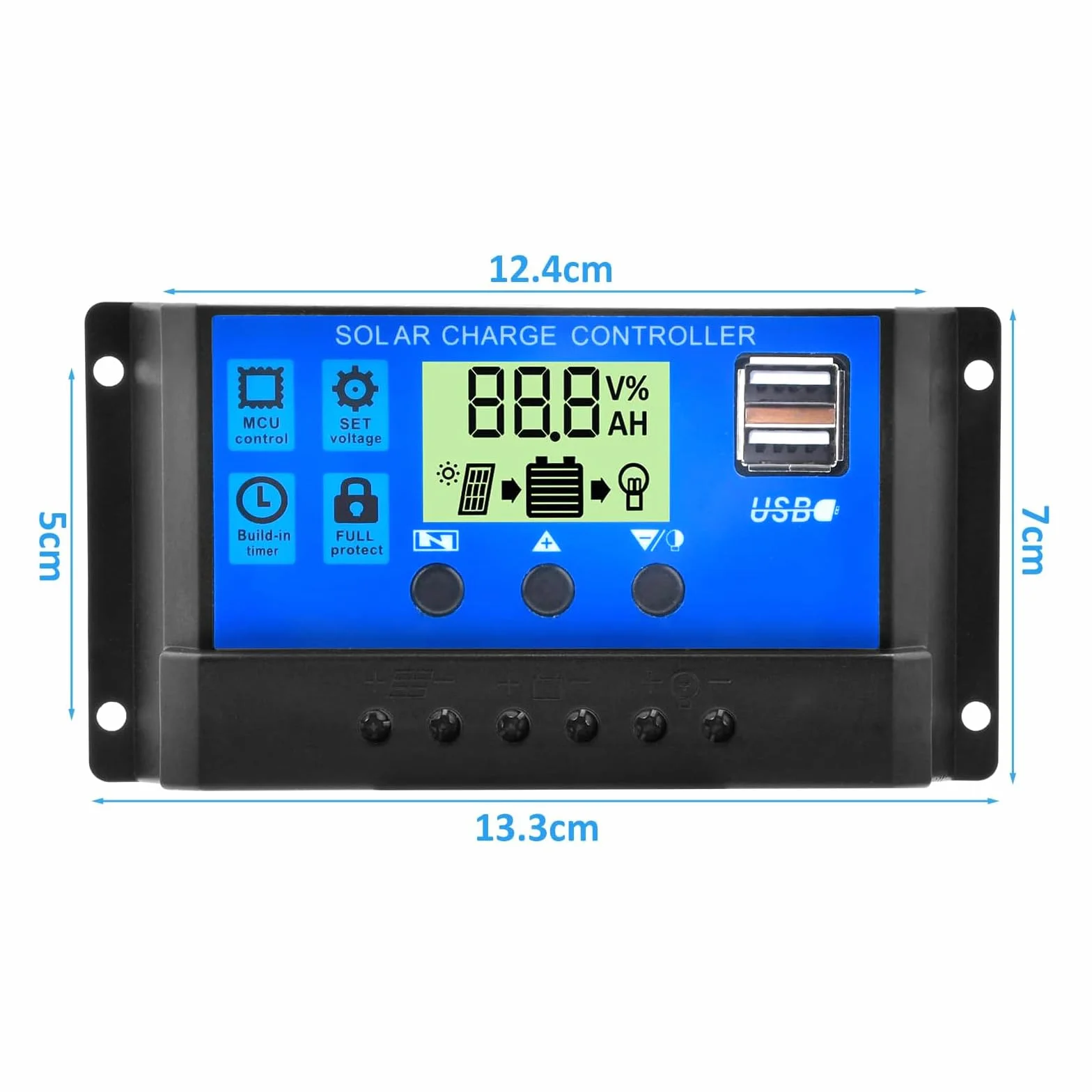 Diymore Solarna ładowarka kontroler 30 A (wersja zmodernizowana), 12 V/24 V, solarny regulator ładowania, panel słoneczny, bateria, inteligentny regulator solarny z podwójnym portem USB, wyświetlacz