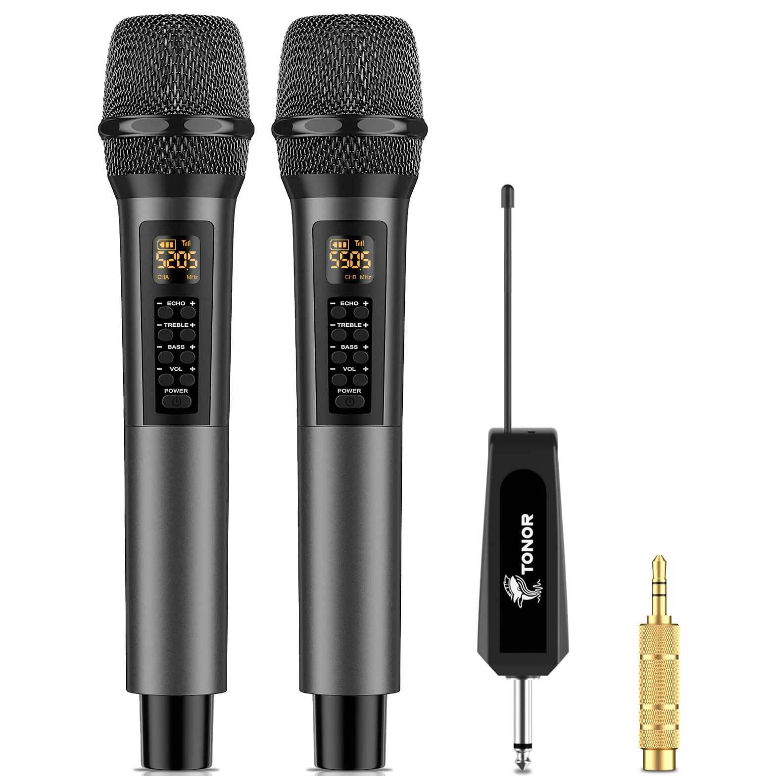 Mikrofony bezprzewodowe z basami/echo/trek, TONOR podwójny ręczny dynamiczny system mikrofonowy do odbiornikiem do karaoke, KTV, wesela, imprezy, kościoła, 30 UHF regulowane częstotliwości, 60M TW525