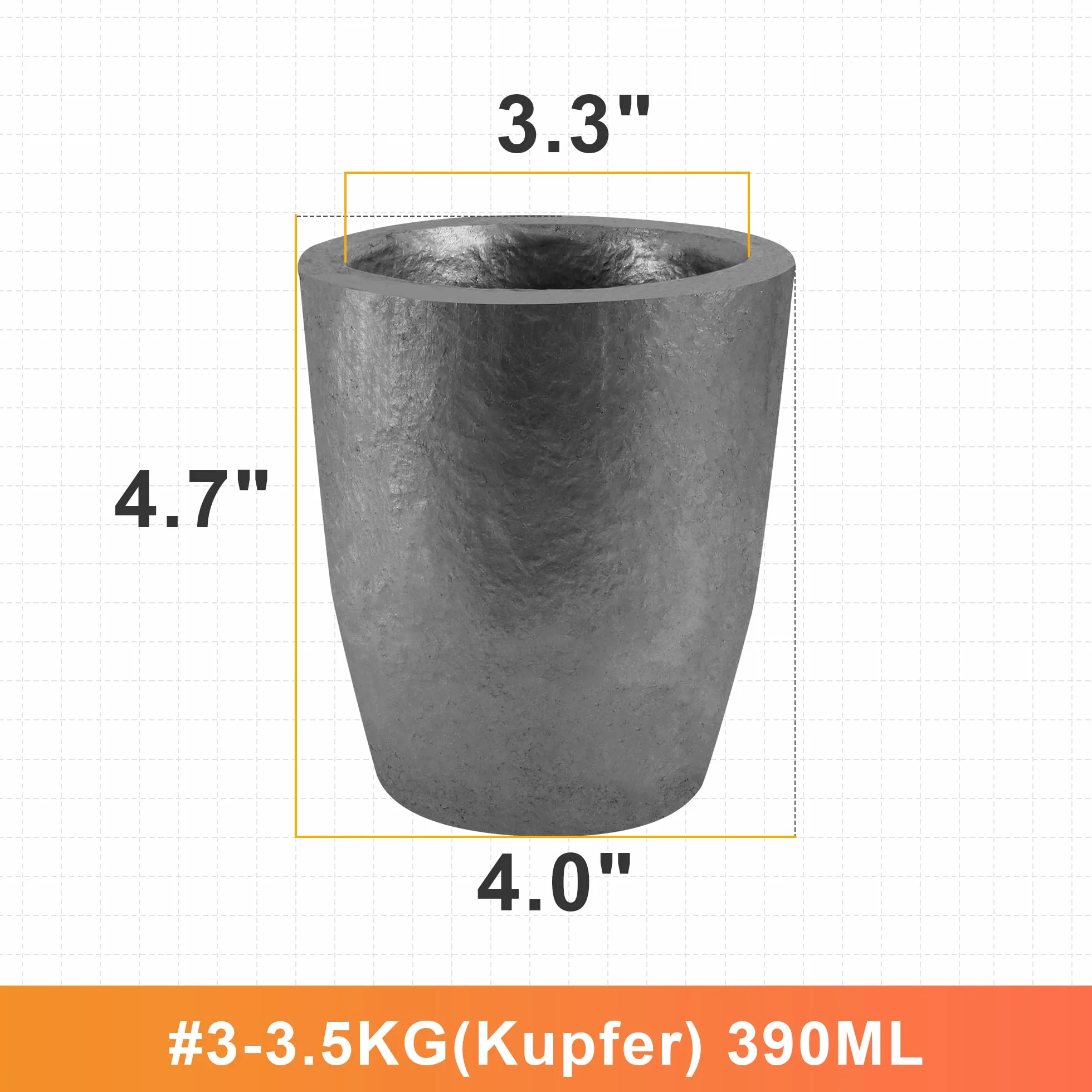 lormuzi Tygiel grafitowy z węglika krzemu (3,5 kg - 390 ml), topienie metali, wytrzymuje wysokie temperatury 1800°C (3272°F), topienie, odlewanie, rafinowanie aluminium, złota, srebra, miedzi (3 kg