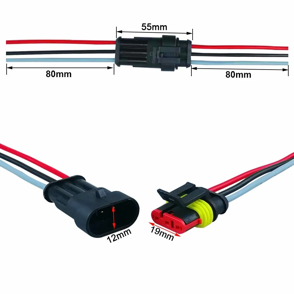 4 Zestaw 3 Pin Wodoodporny Złącze Elektryczny Samochodu, Uszczelniony Wodoodporny Elektryczny Złącze Wtyczka Gniazdo Zestaw z 16 AWG Wstępnie Okablowany, do Samochód Ciężarówka Łódź