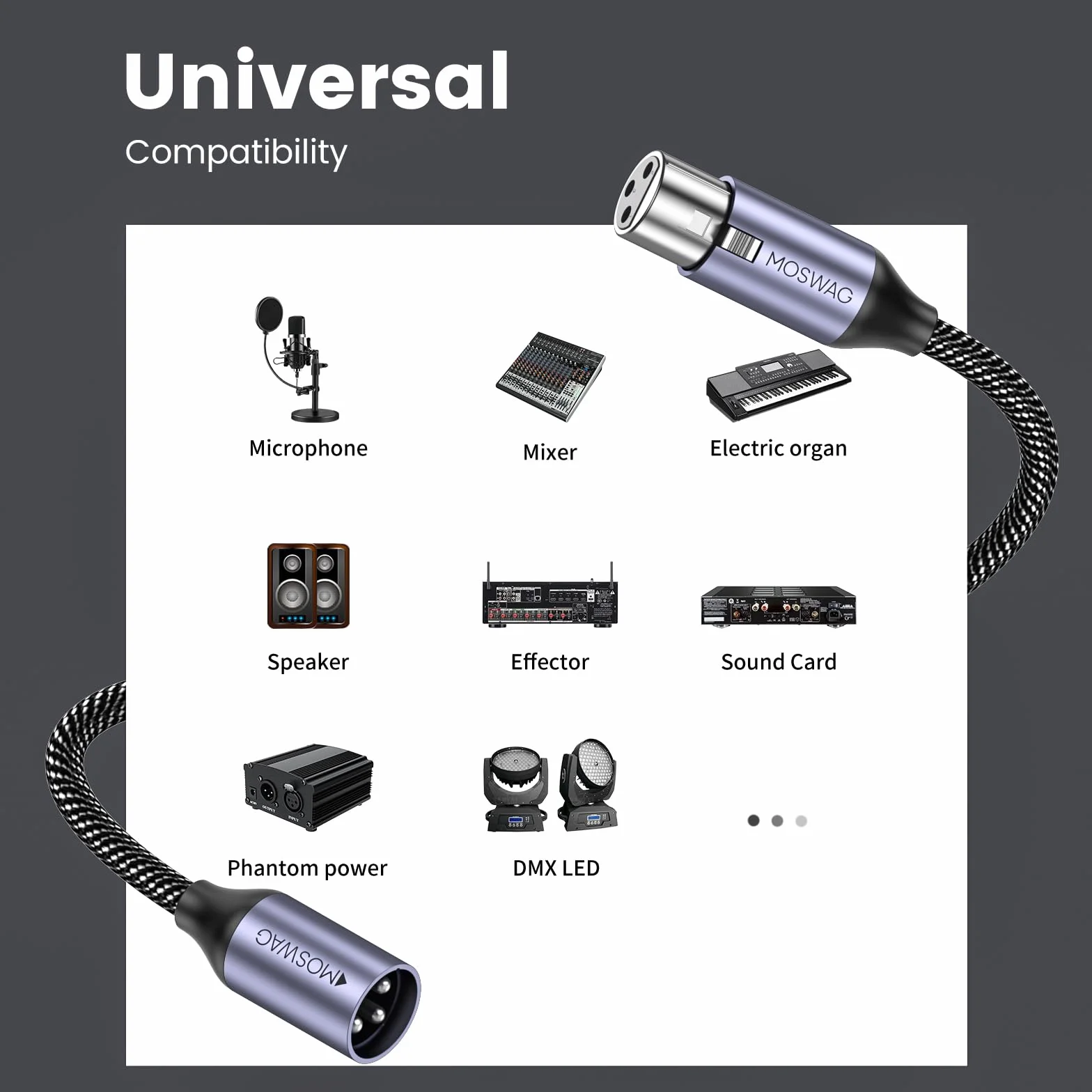 MOSWAG Zbalansowany kabel XLR mikrofon, kabel XLR męski na żeński XLR, zrównoważony kabel mikrofonowy 3PIN XLR kompatybilny z mikrofonem, mikserem mikserem, Behringerem, systemami głośników (2 M)