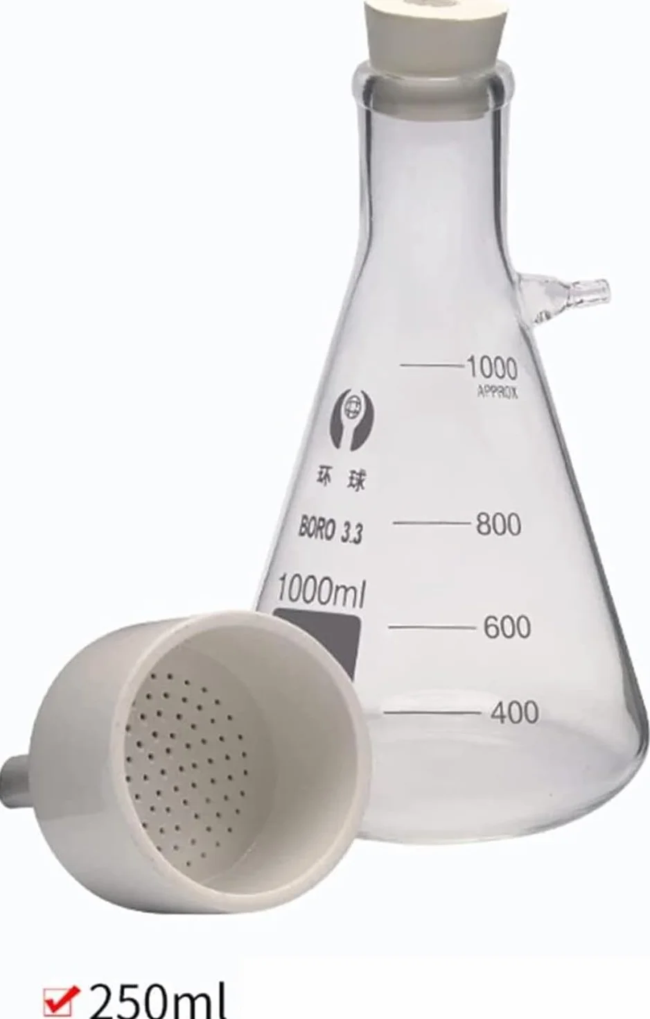 Szklany filtr próżniowy o pojemności 250 ml, laboratoryjny aparat do filtracji próżniowej i destylacji z lejkiem i pompą, zestaw szklanego filtra ssącego do zmniejszenia ciśnienia w filtrze podczas
