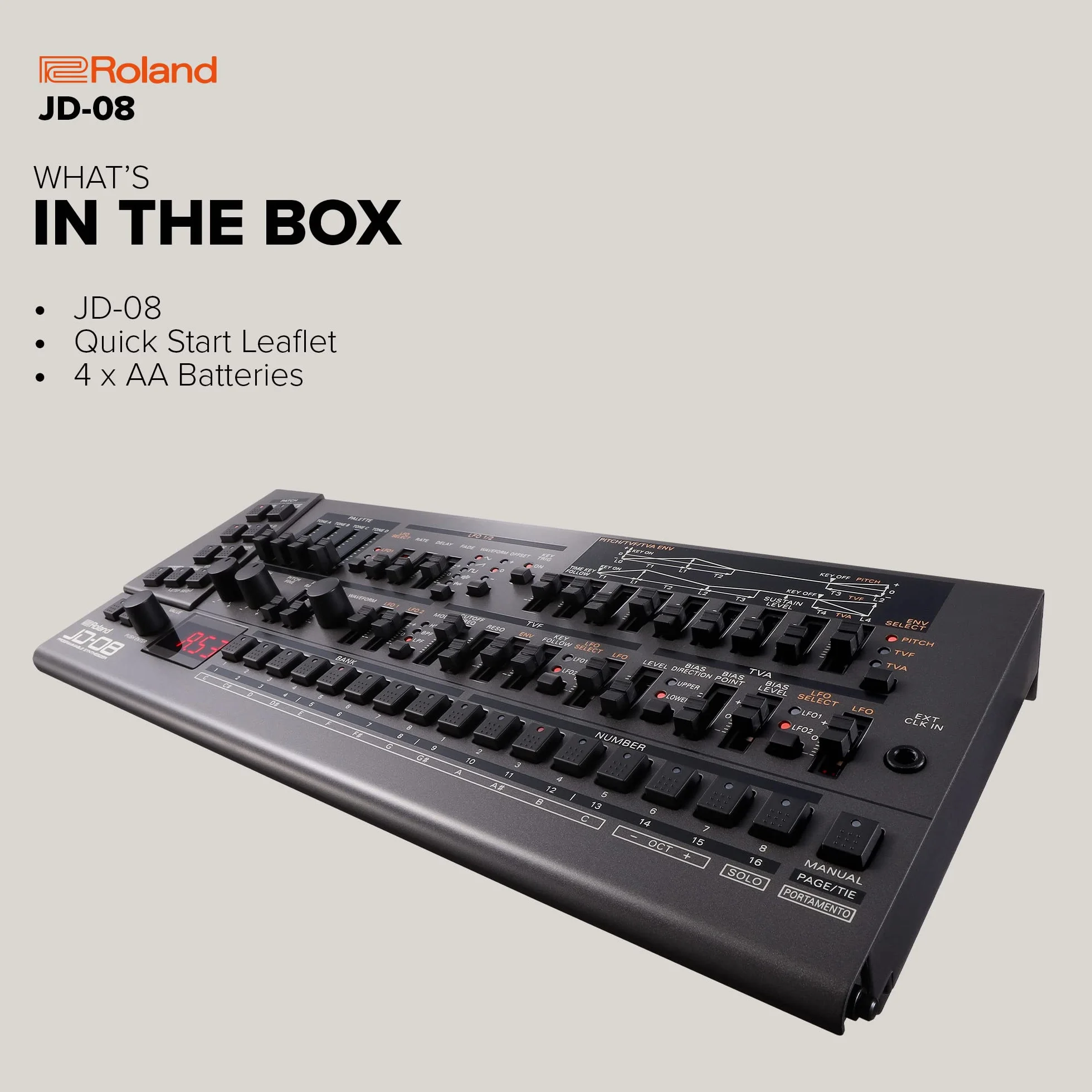 Syntezator Roland Boutique JD-08 – Kompaktowa, Nowoczesna Reedycja Legendarnego Roland JD-800 z lat 90-tych z Nowymi Efektami, Sekwencerem Polifonicznym i nie tylko – Lekkie, Mobilne