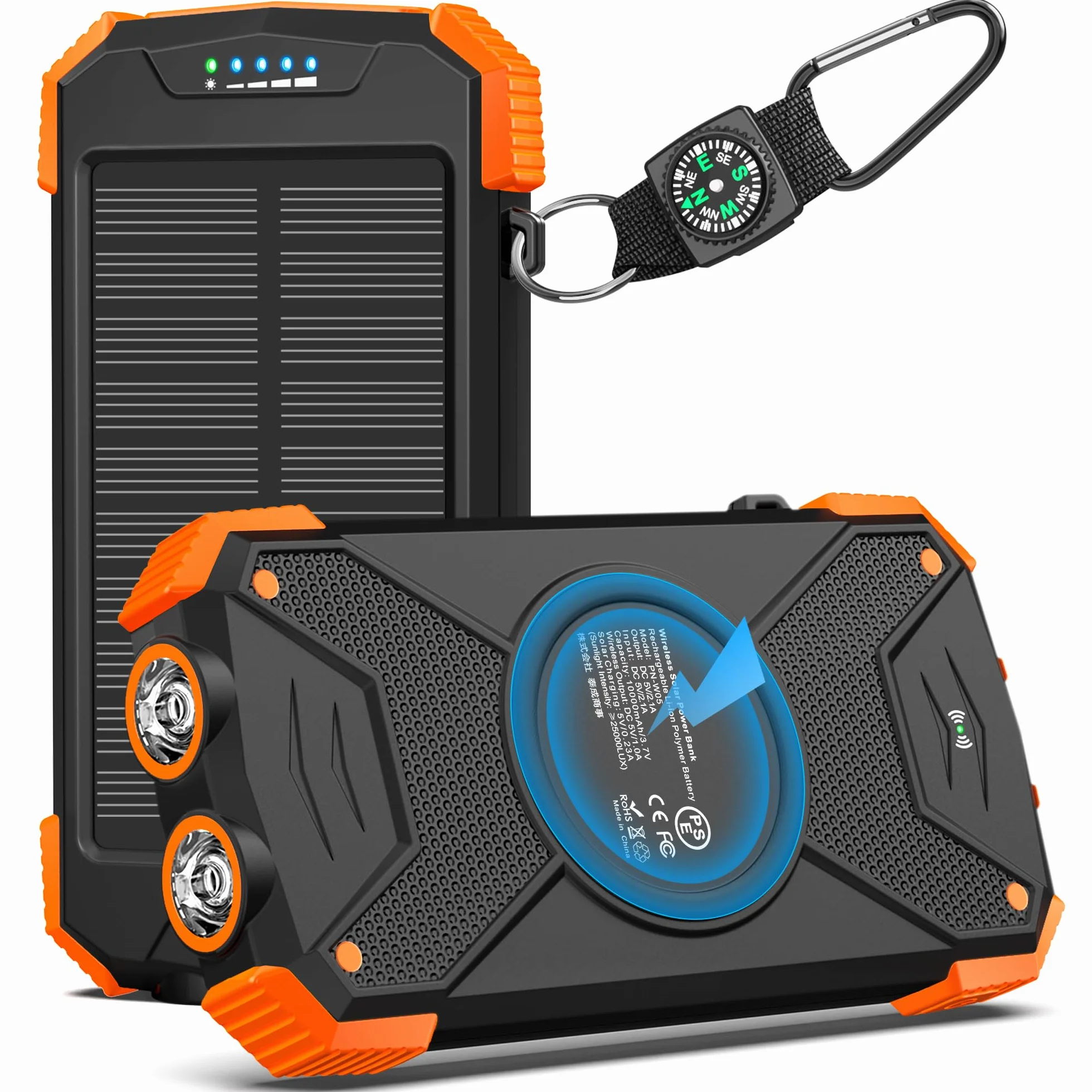 BLAVOR Solarny powerbank 10 000 mAh, ładowarka solarna PD 20 W, USB C, szybkie ładowanie, ładowarka Qi, do użytku na zewnątrz, przenośny powerbank, zewnętrzny akumulator z panelem słonecznym, do