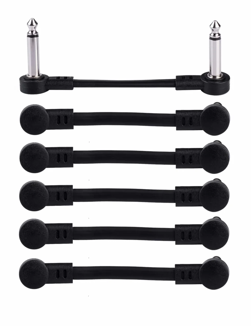 Rayzm Kabel krosowy do gitary 6,35 mm, kątowy kabel rozruchowy do pedałów gitarowych/basowych, kable rozruchowe 5 cm, 6 sztuk, czarny