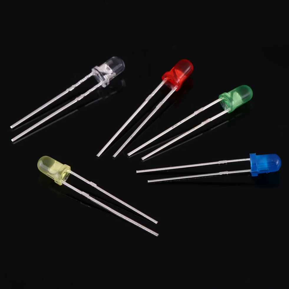 500 szt. Zestaw led 3mm dioda elektroluminescencyjna LED zestaw do samodzielnego montażu biały czerwony niebieski zielony żółty