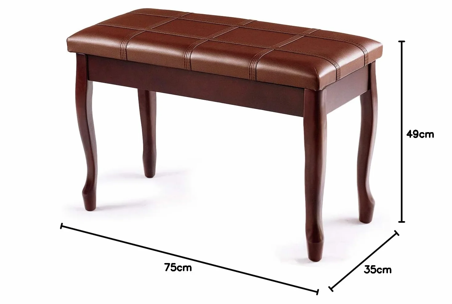 COSTWAY Ławka fortepianowa, taboret fortepianowy z litego drewna, wyściełana, ławka fortepianowa, ławka do siedzenia na keyboardzie, 75 x 35 x 49 cm (brązowa)